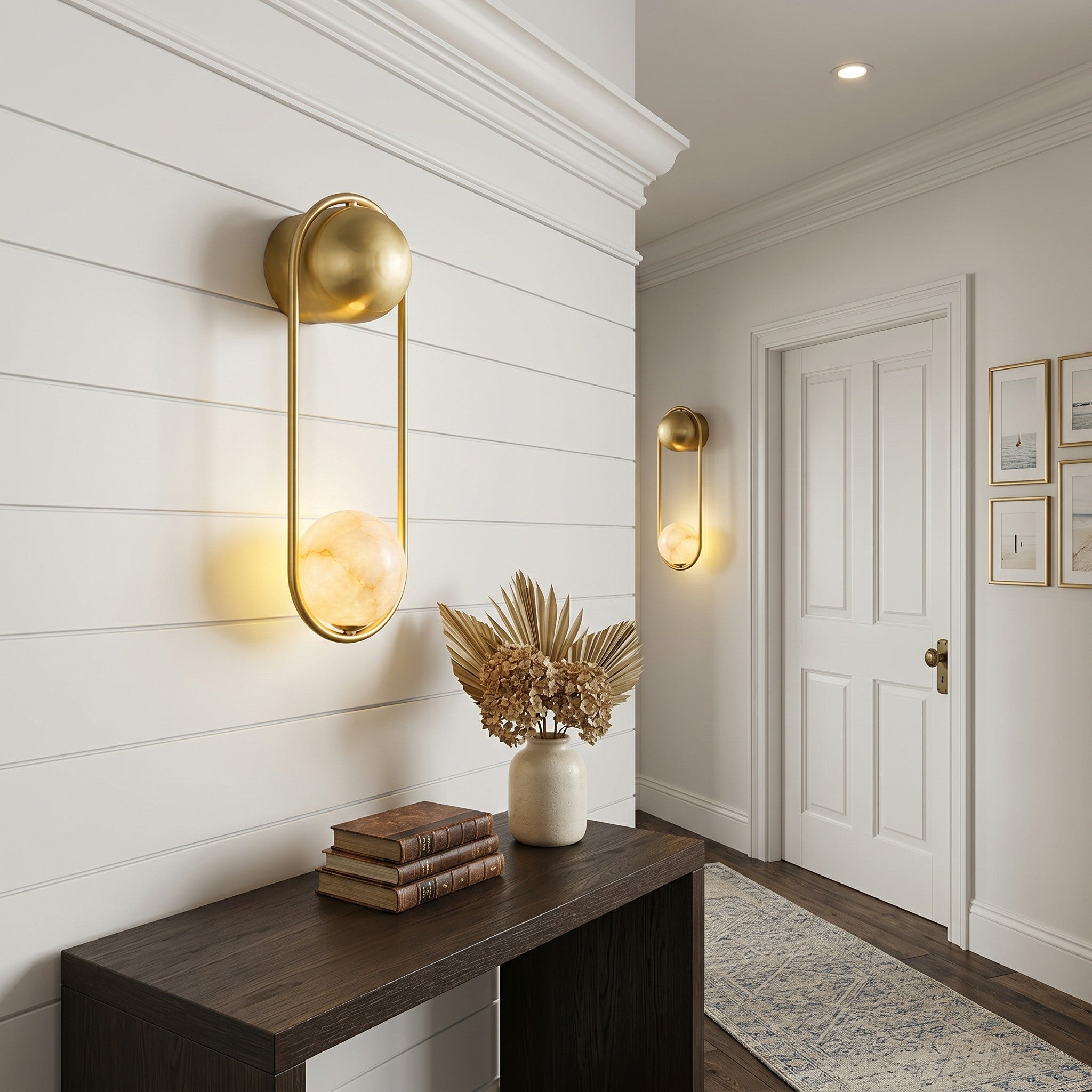 Brass & Alabaster Globe Wall Sconce