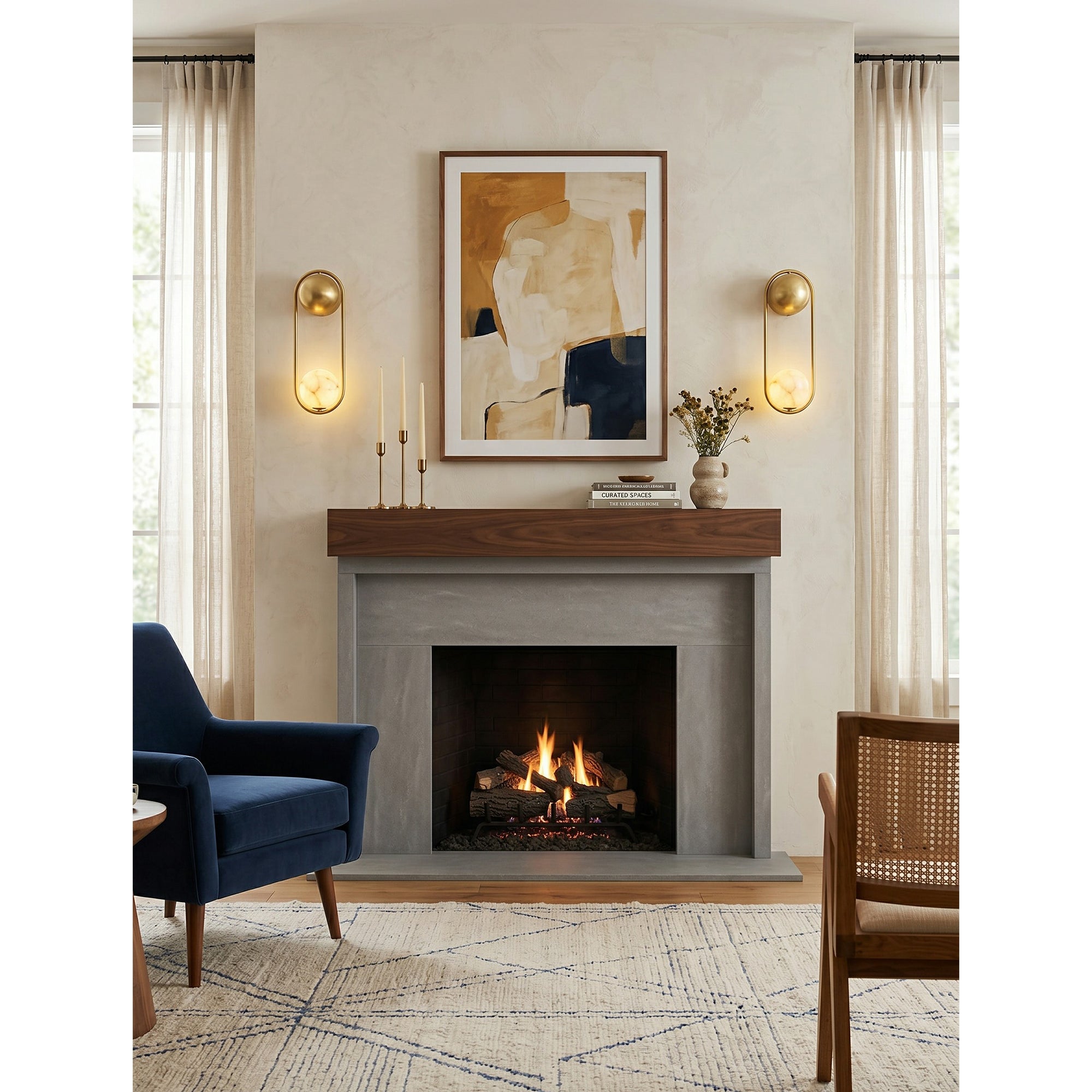 Brass & Alabaster Globe Wall Sconce