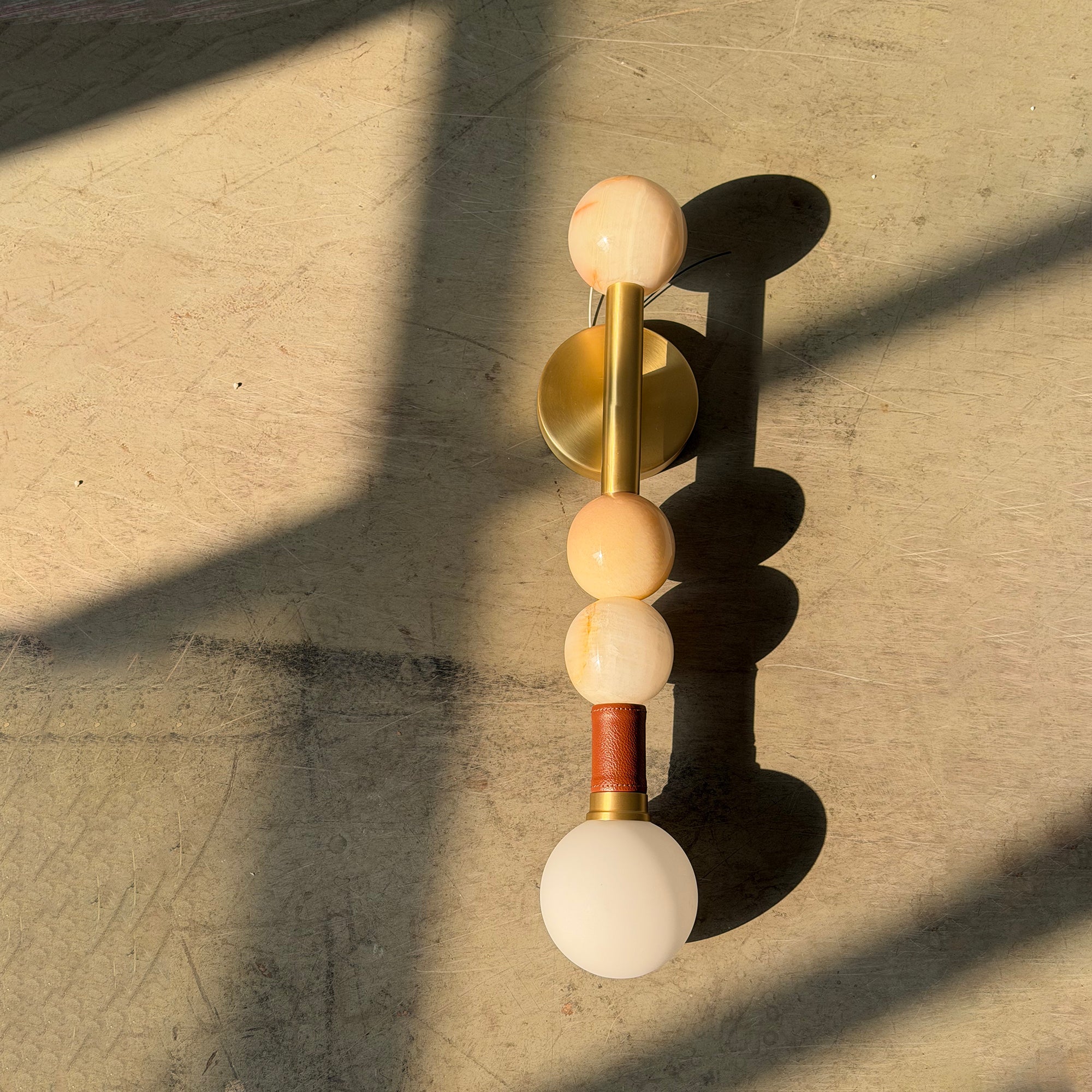 Marble, Glass & Leather Sculptural Wall Sconce