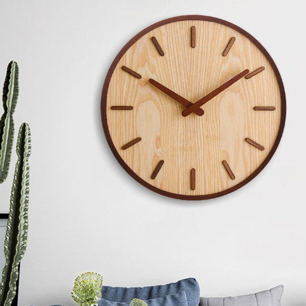 Walnut and Zelkova Wood Wall Clock