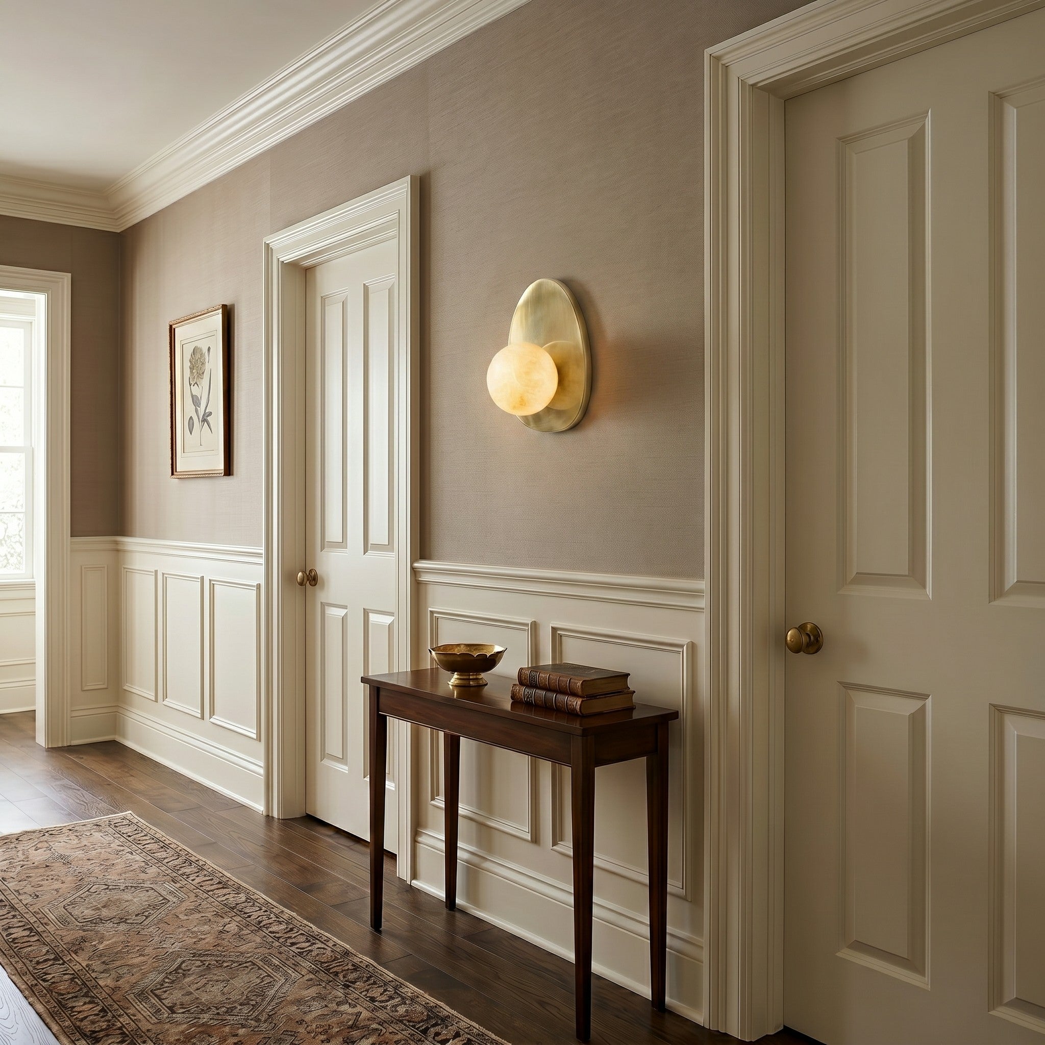 Round Alabaster Shade Brass Sconce