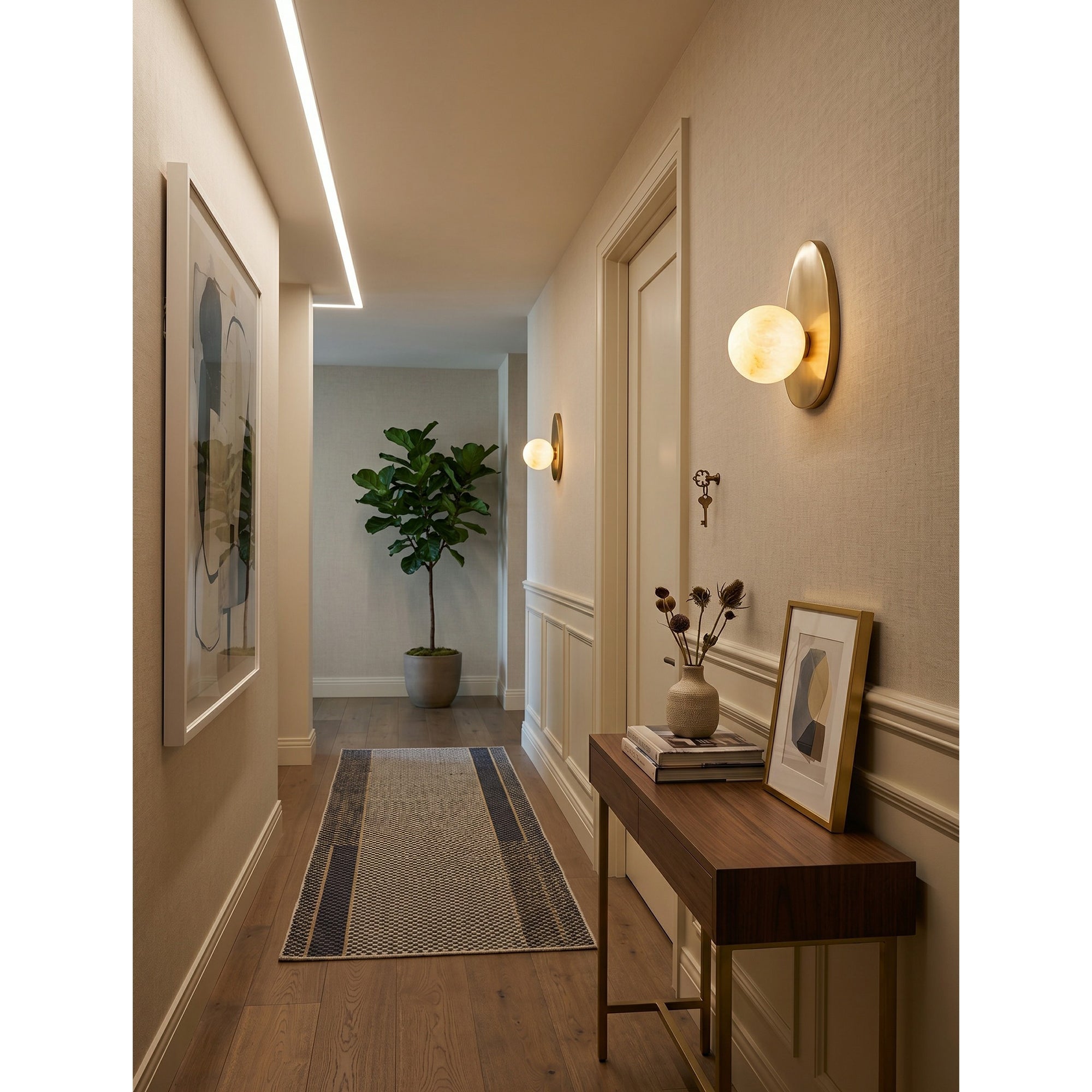 Round Alabaster Shade Brass Sconce