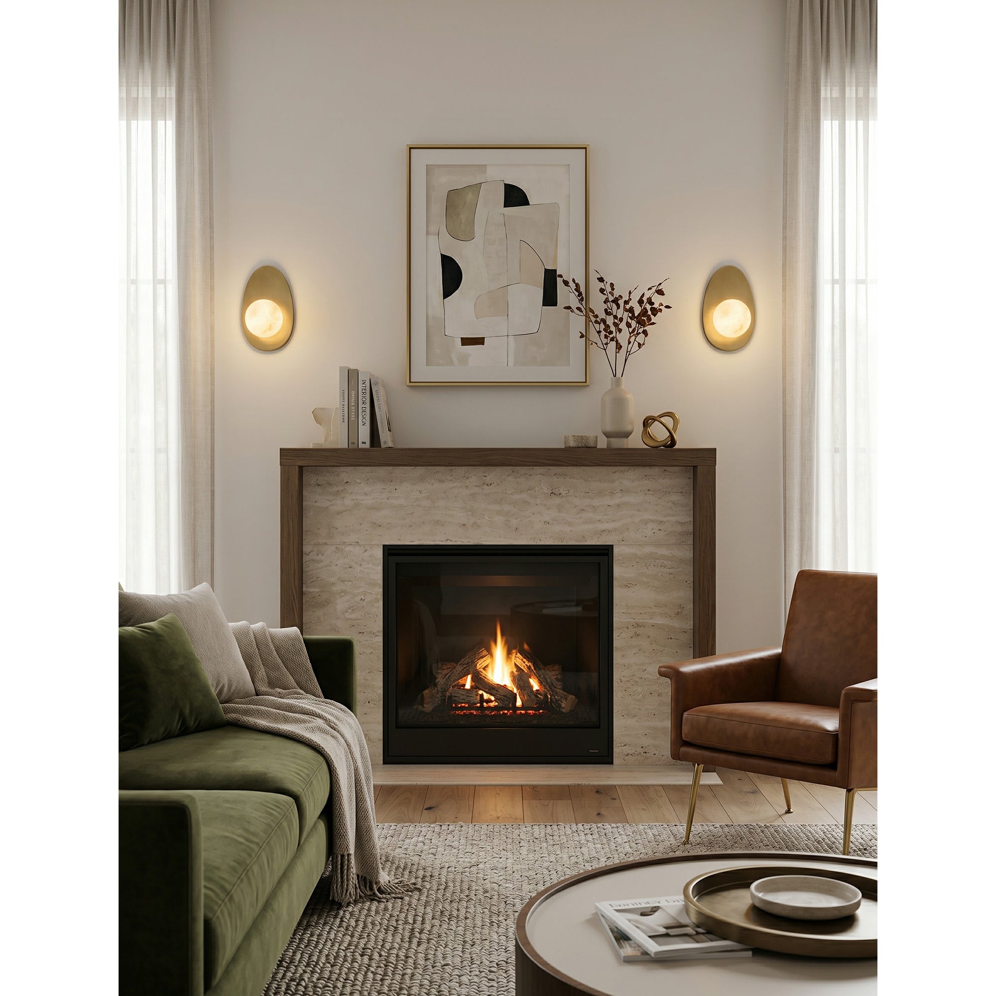 Round Alabaster Shade Brass Sconce