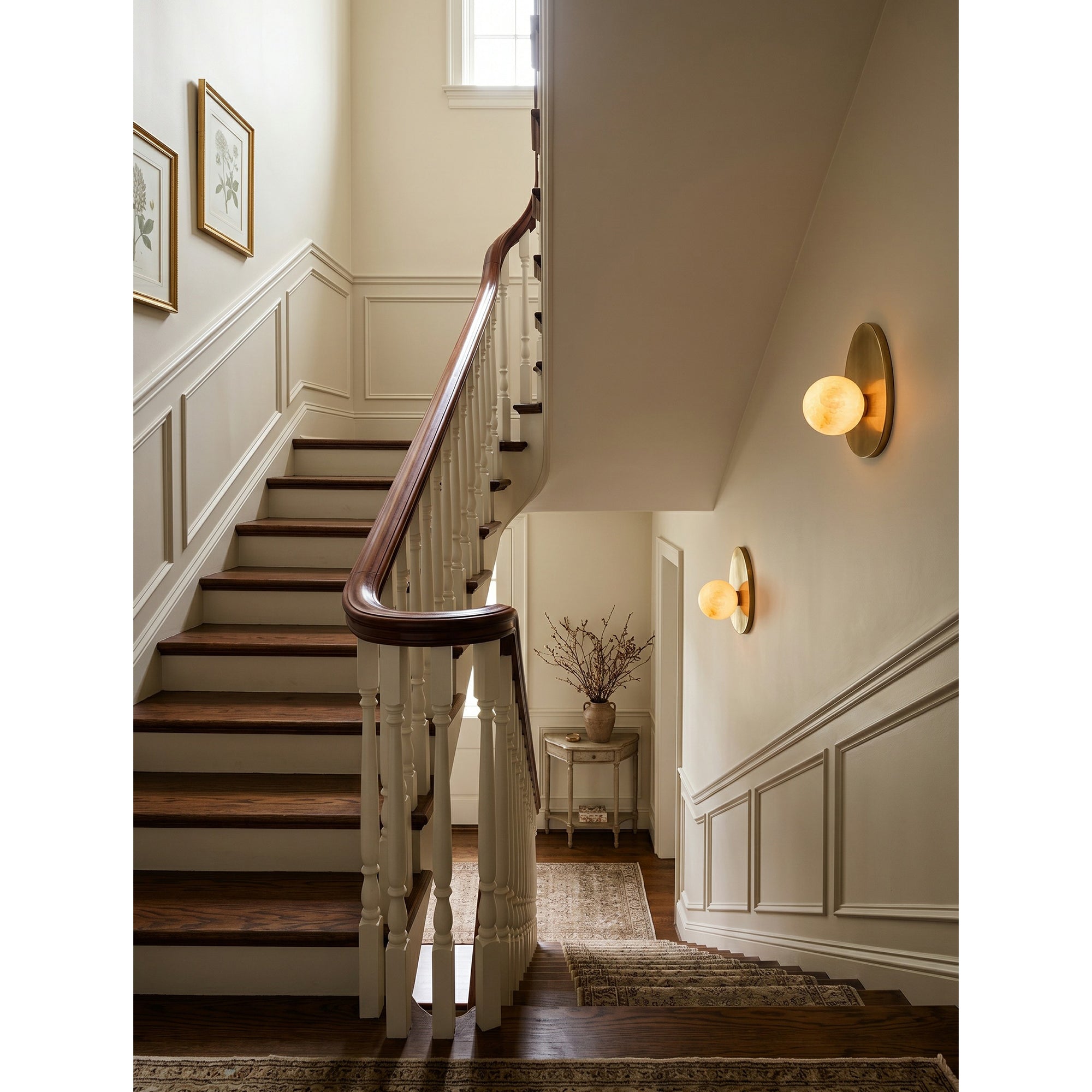 Round Alabaster Shade Brass Sconce