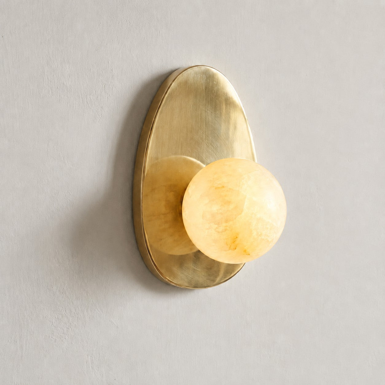 Round Alabaster Shade Brass Sconce