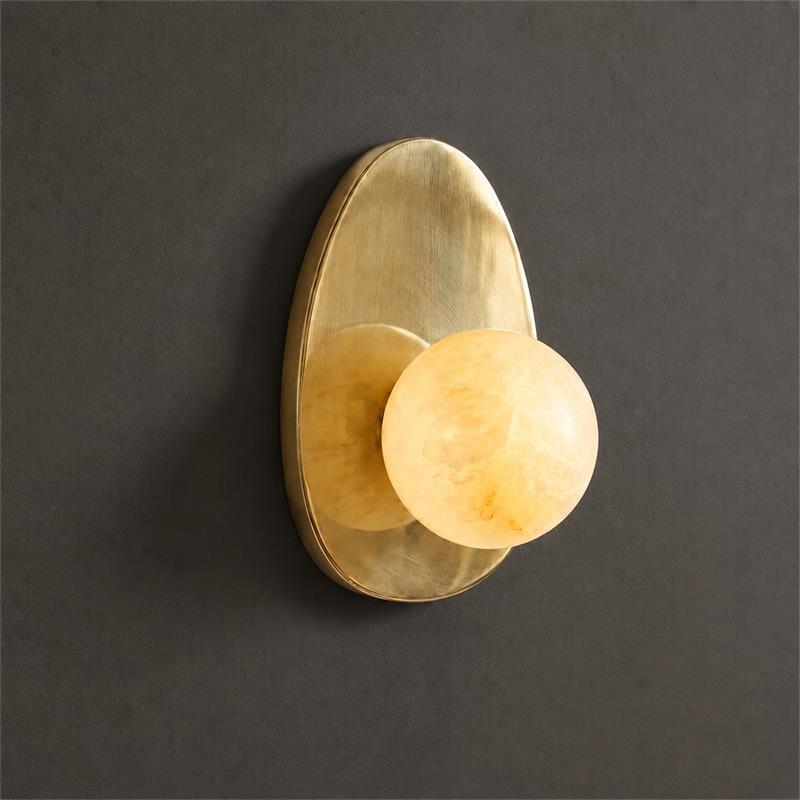 Round Alabaster Shade Brass Sconce