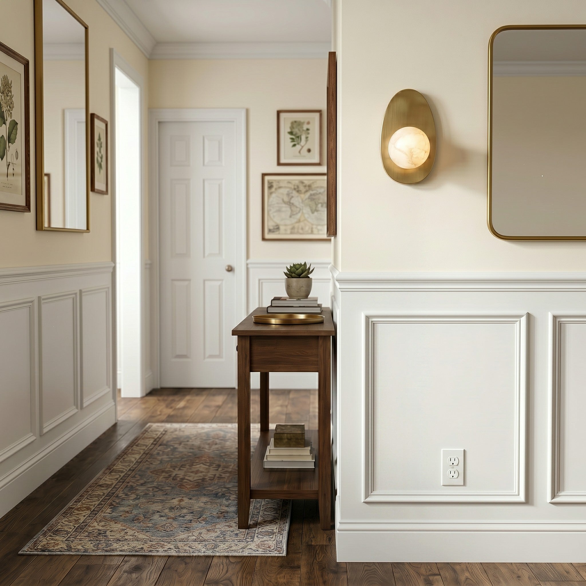 Round Alabaster Shade Brass Sconce