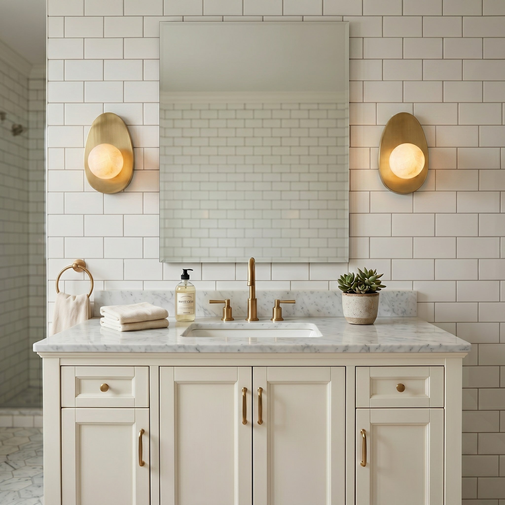 Round Alabaster Shade Brass Sconce