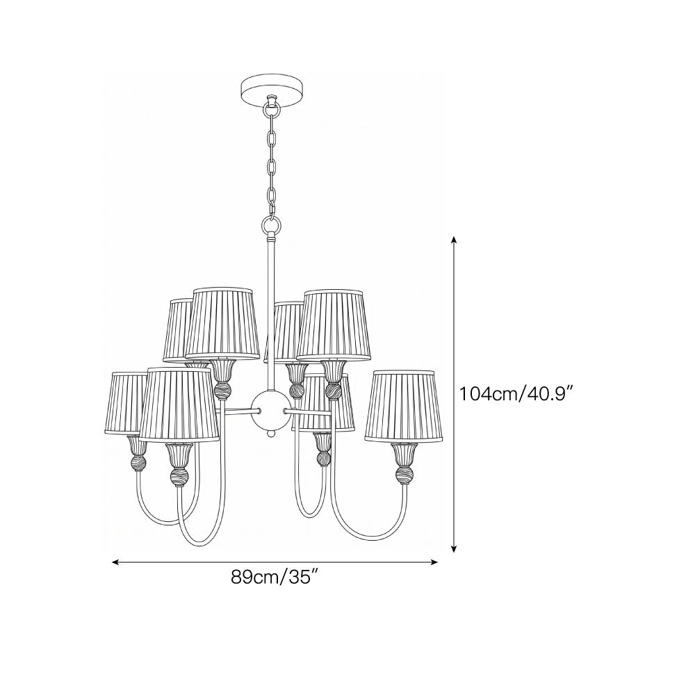 8-Light Malachite Brass Pleated Chandelier