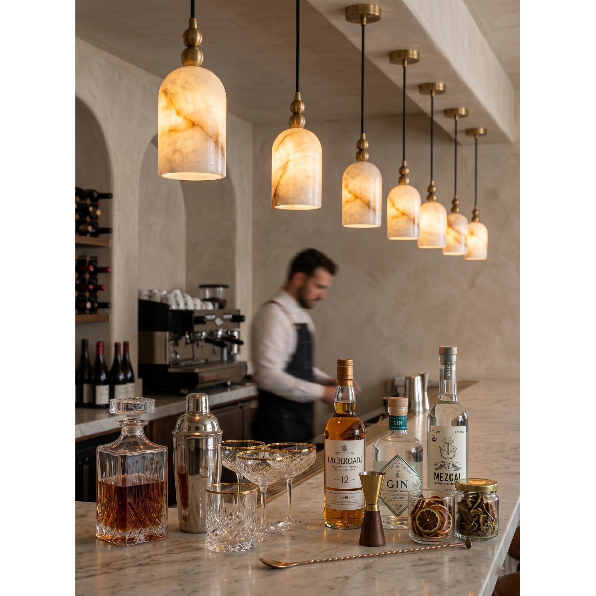 Petite Alabaster Cylinder Pendant Light