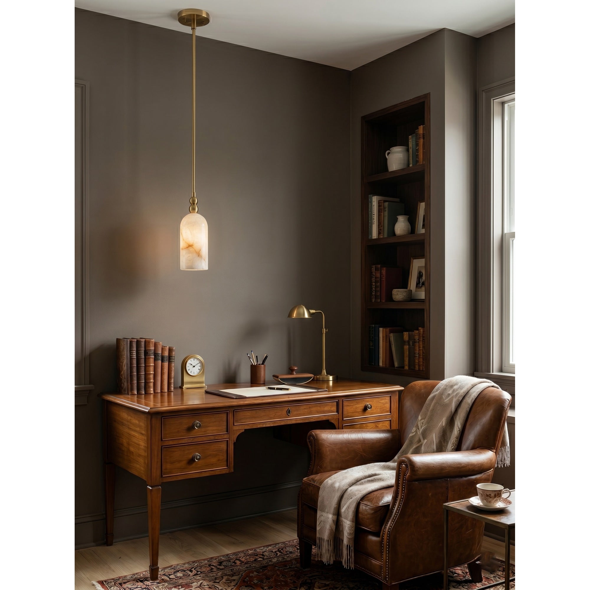 Petite Alabaster Cylinder Pendant Light