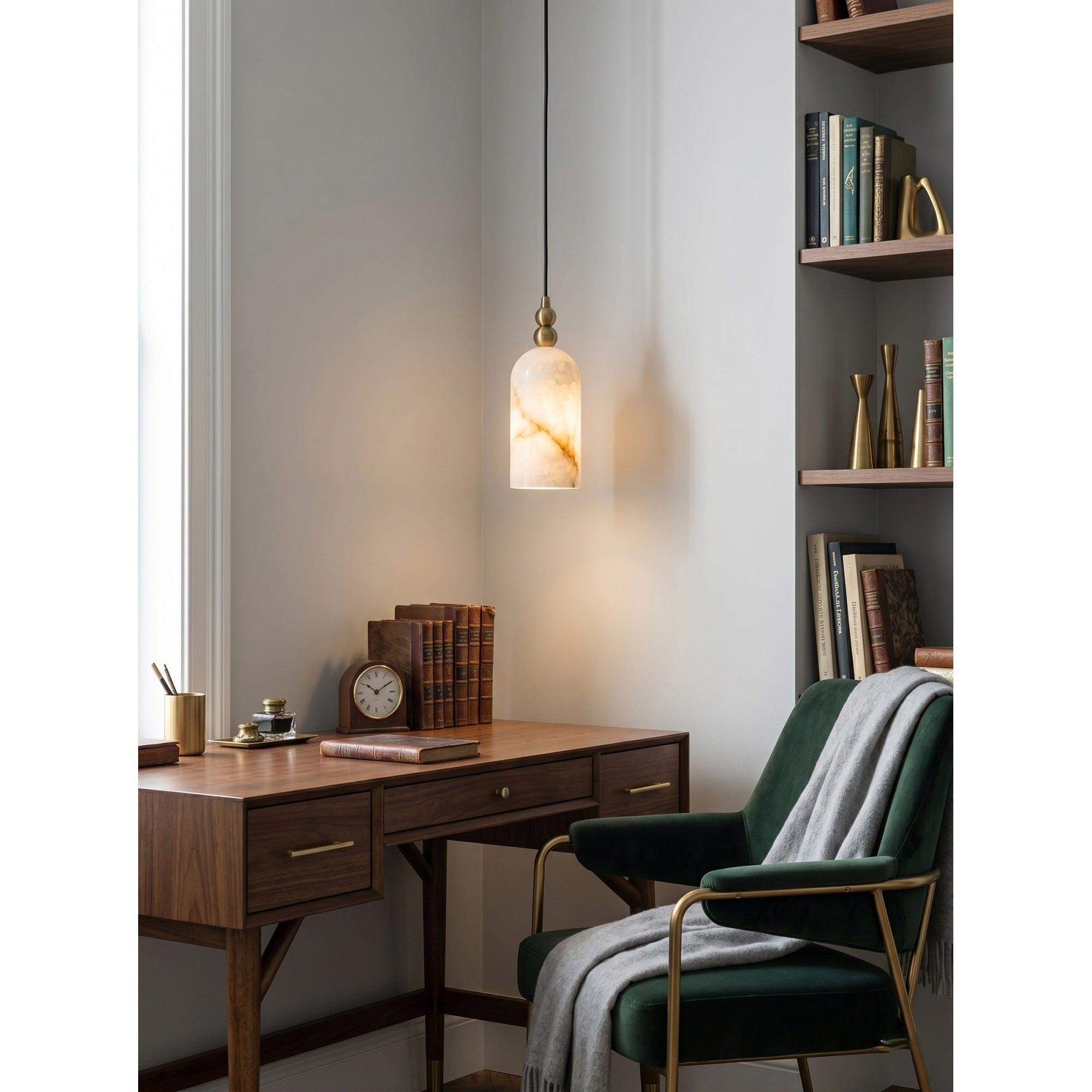 Petite Alabaster Cylinder Pendant Light
