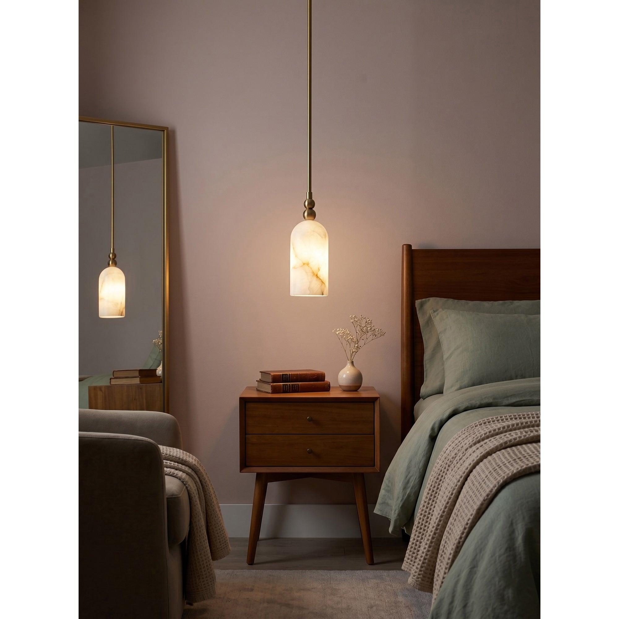 Petite Alabaster Cylinder Pendant Light
