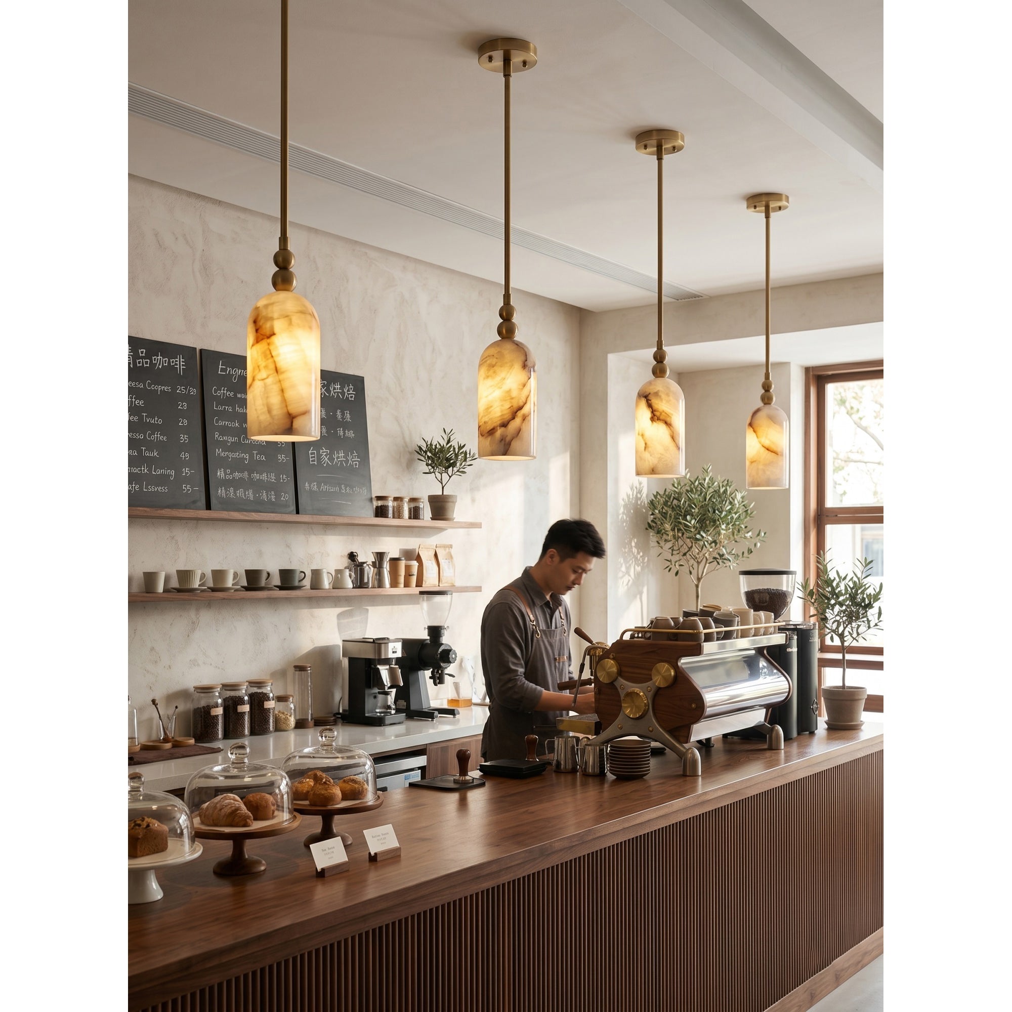 Petite Alabaster Cylinder Pendant Light