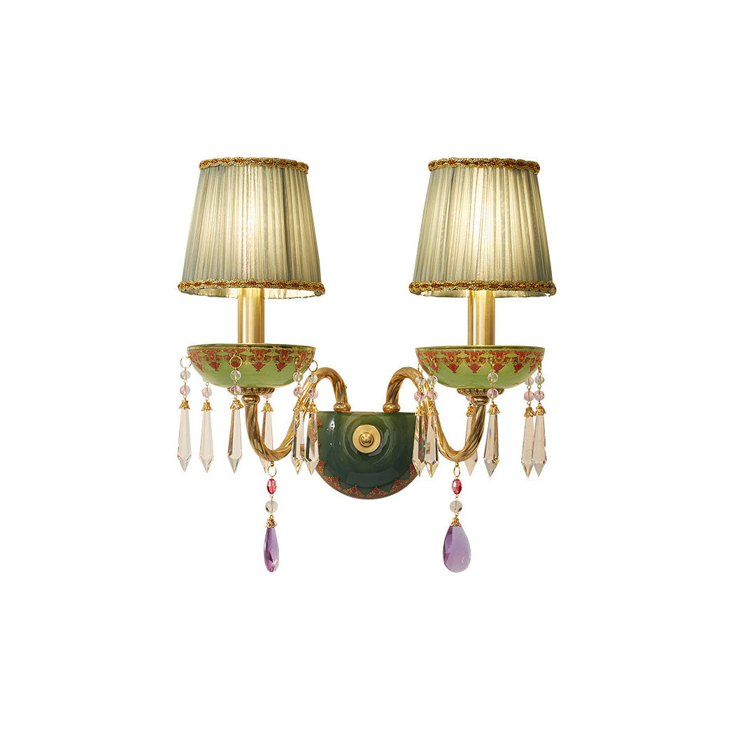 Green Ceramic Crystal Fringe Sconce