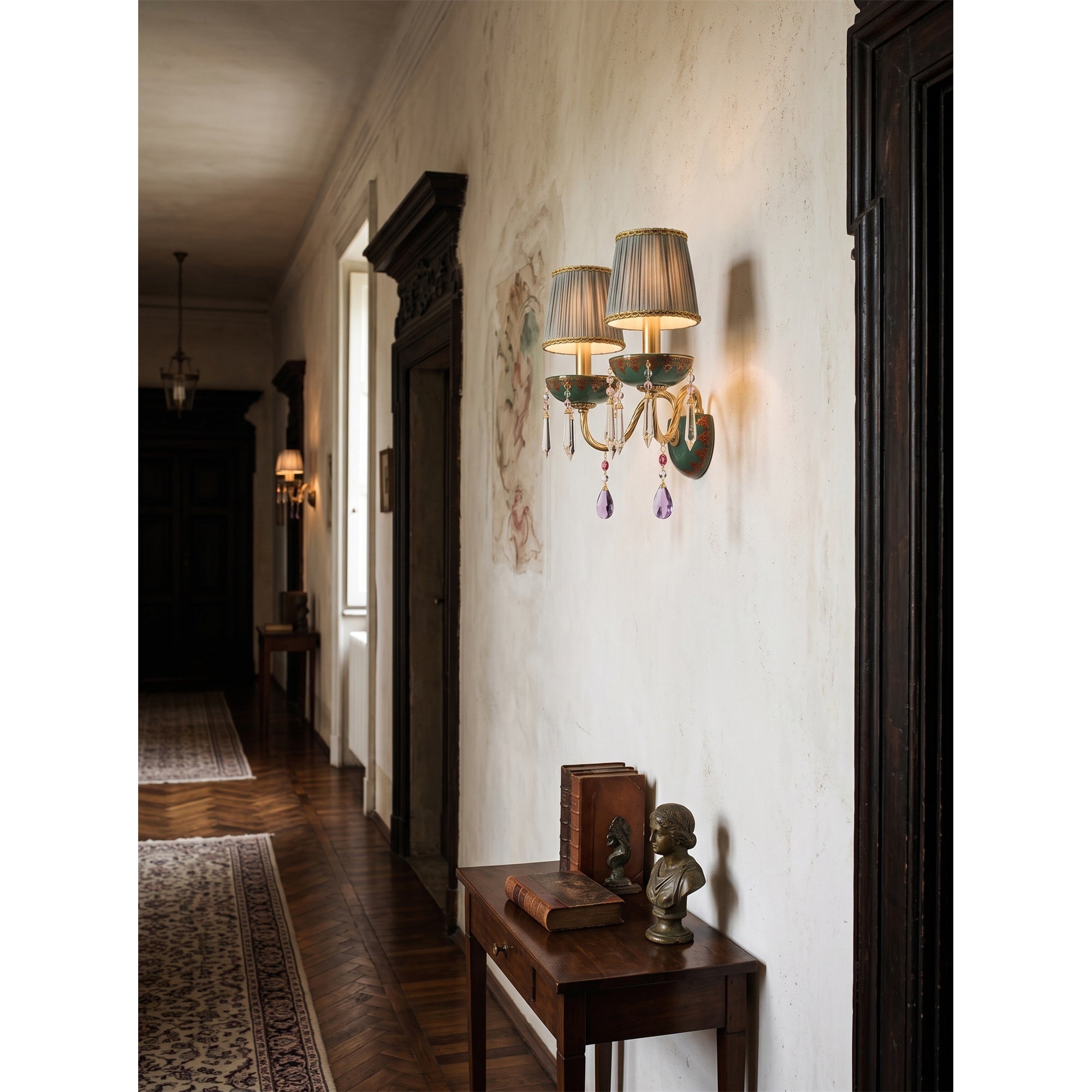 Green Ceramic Crystal Fringe Sconce