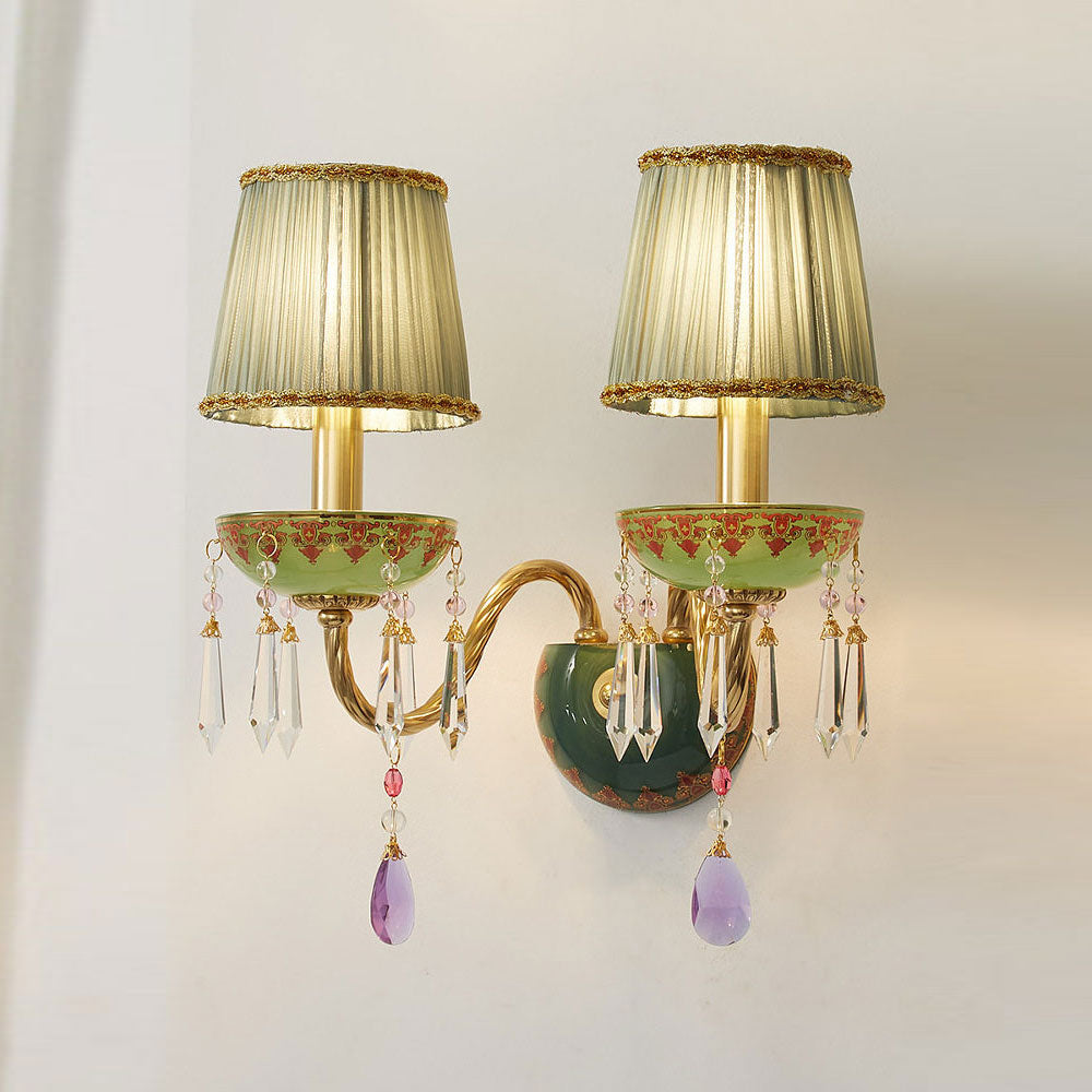 Green Ceramic Crystal Fringe Sconce