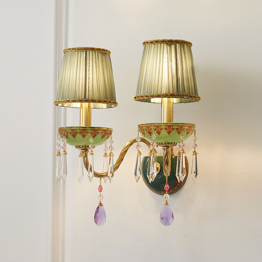 Green Ceramic Crystal Fringe Sconce