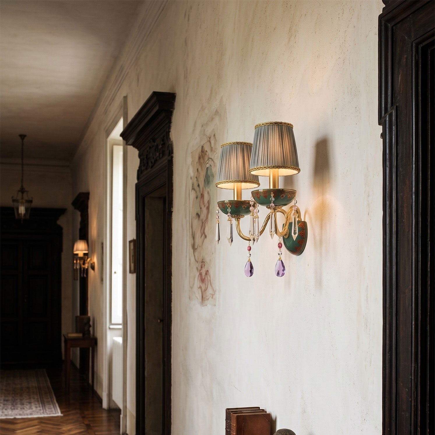 Green Ceramic Crystal Fringe Sconce