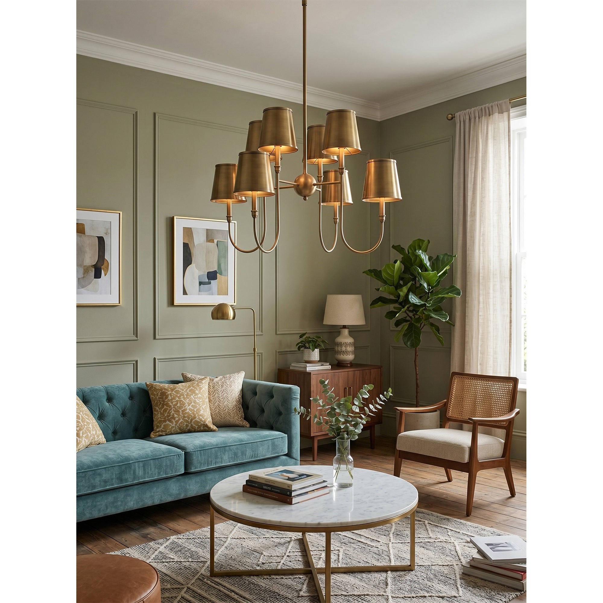 8-Light Antique Brass Tiered Chandelier