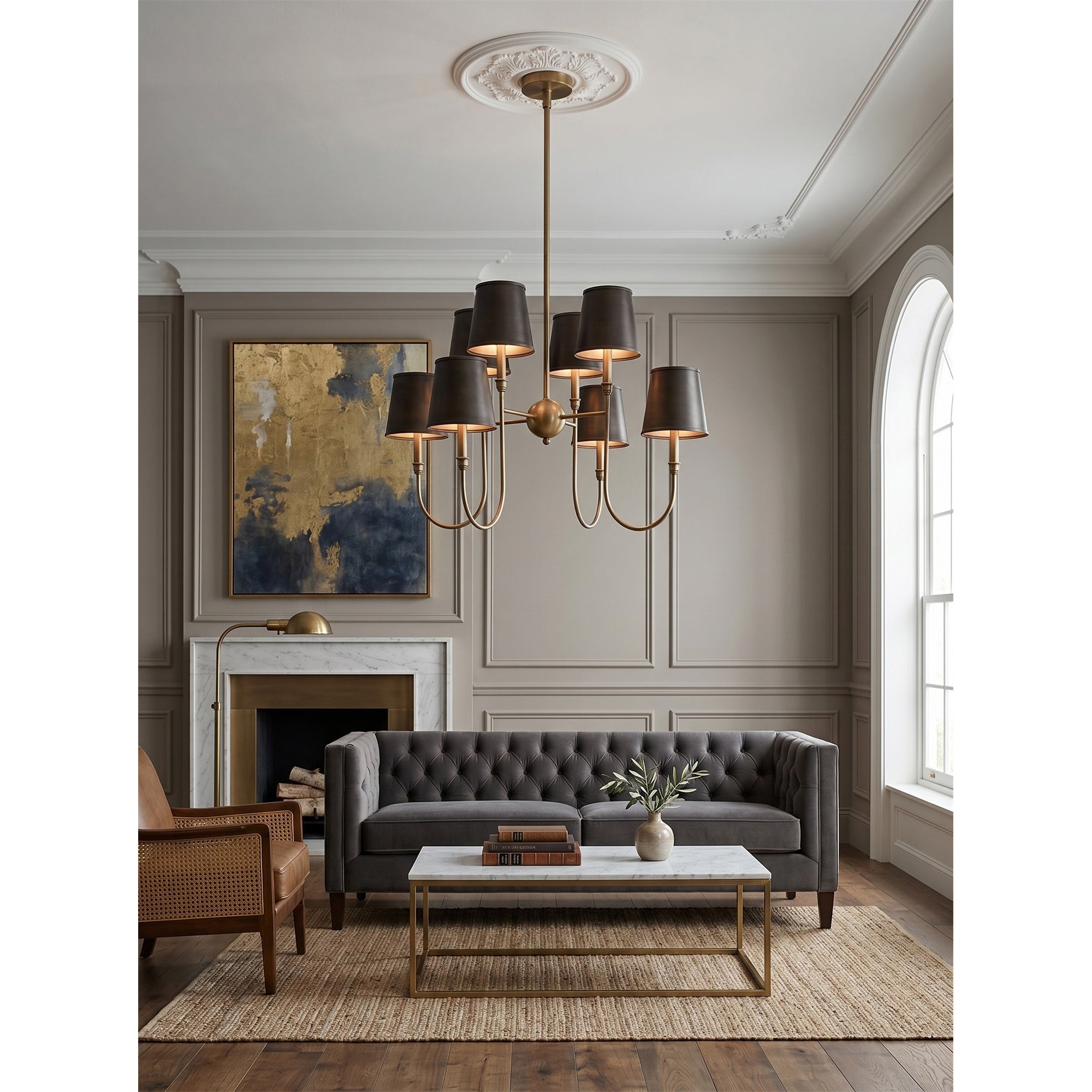 8-Light Antique Brass Tiered Chandelier