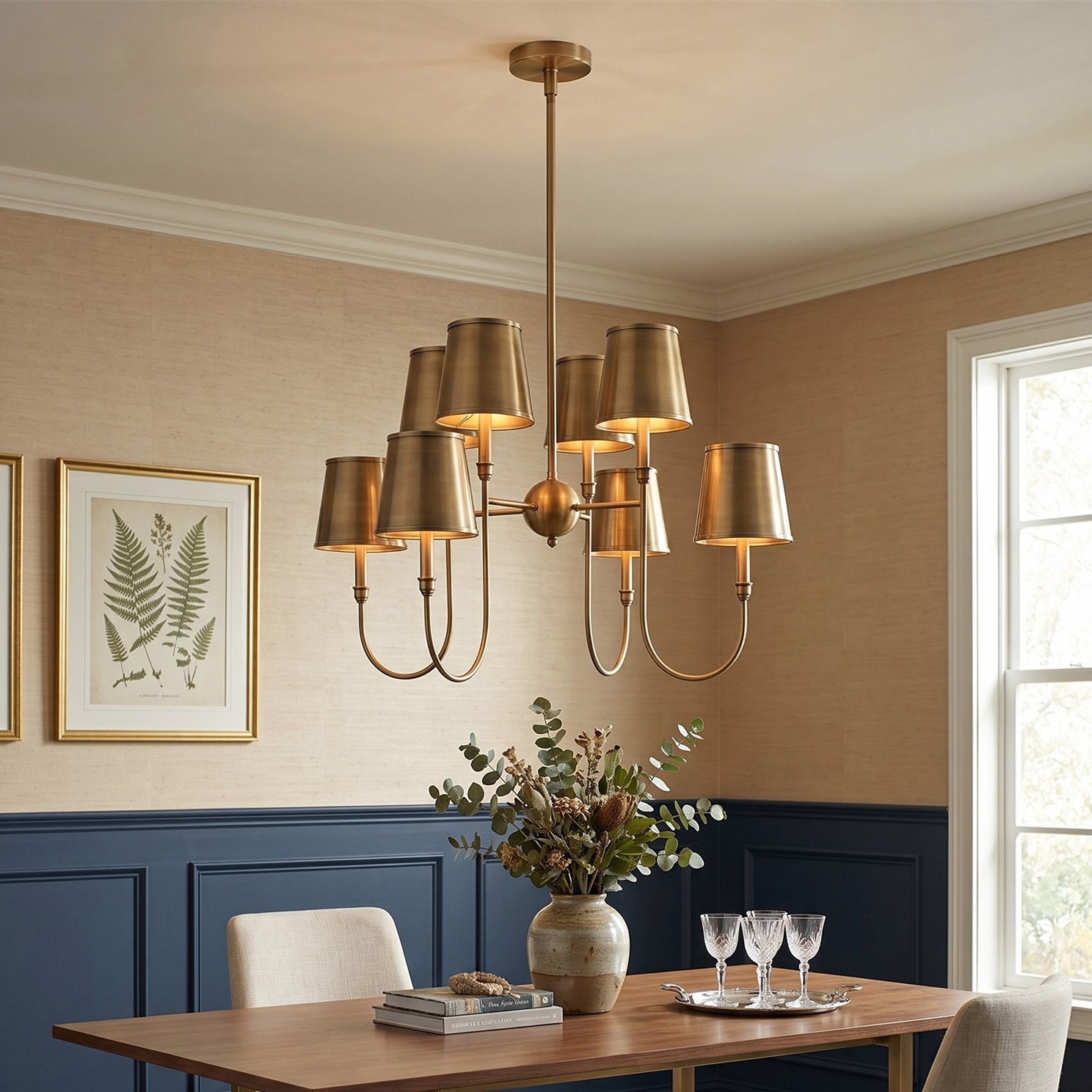 8-Light Antique Brass Tiered Chandelier