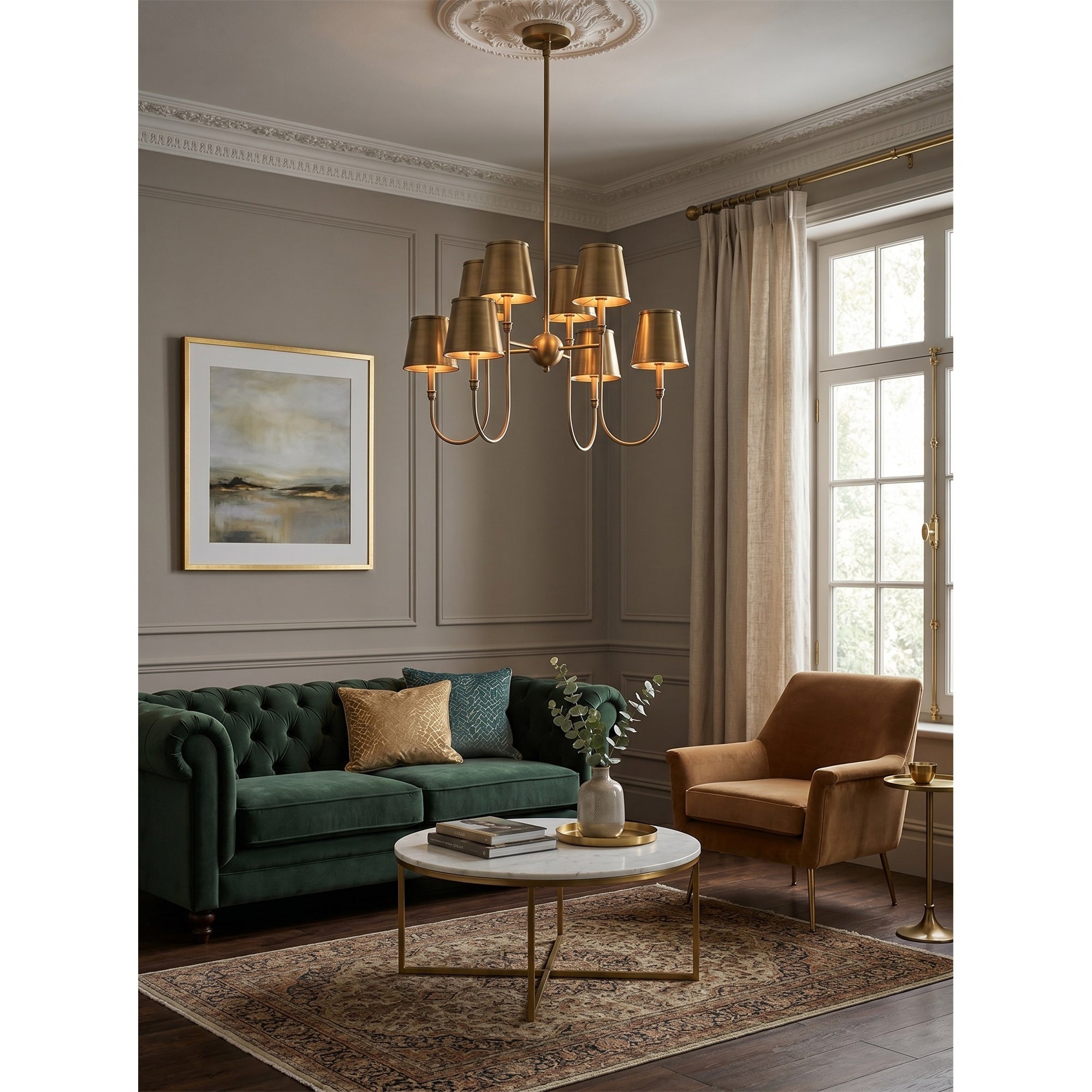 8-Light Antique Brass Tiered Chandelier