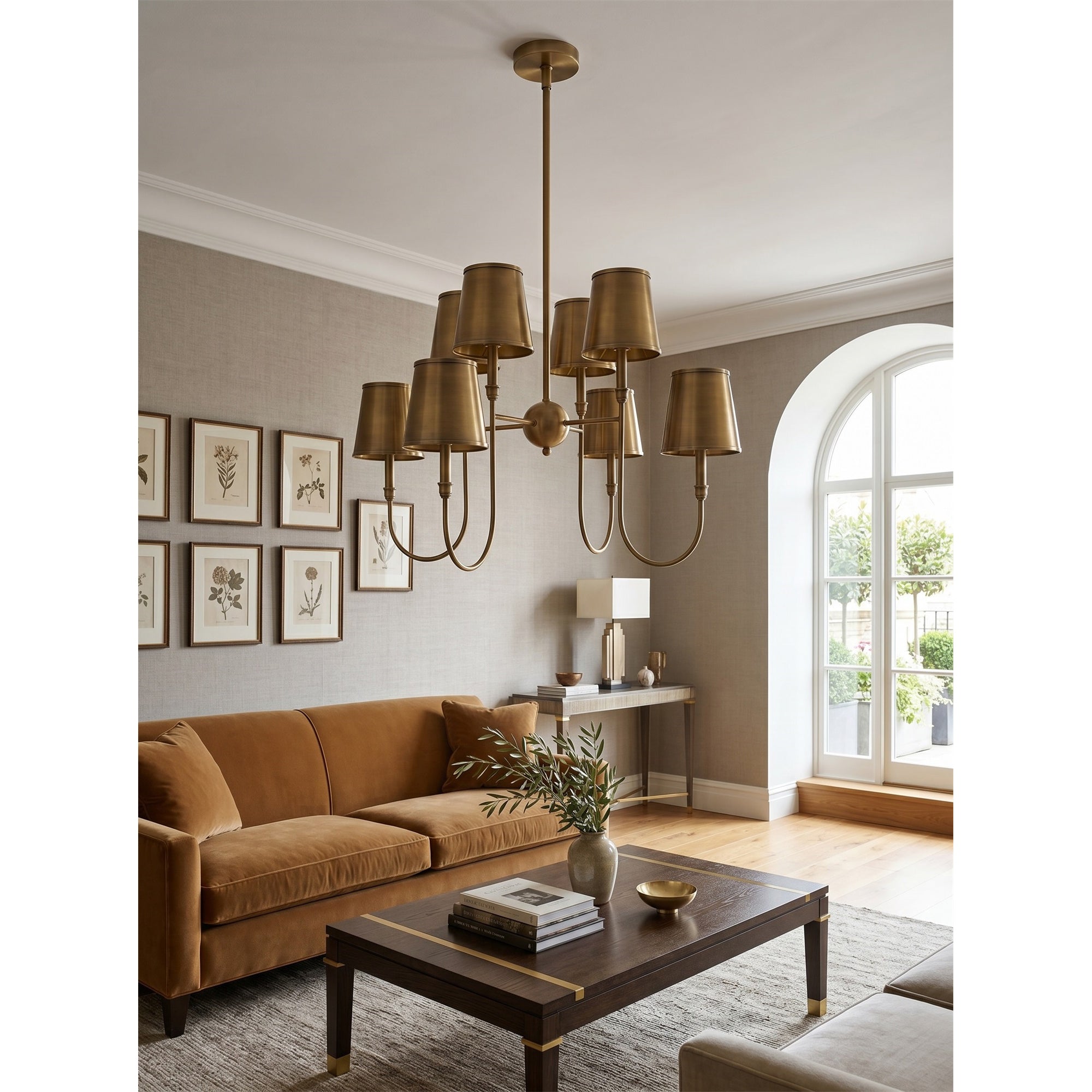 8-Light Antique Brass Tiered Chandelier