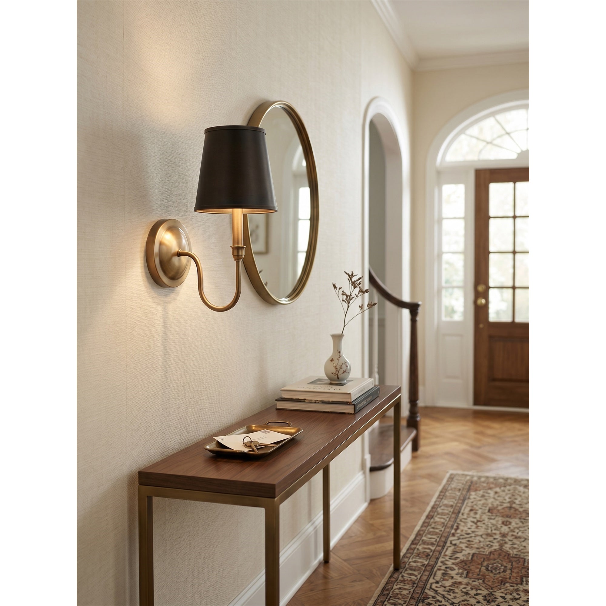 Antique Brass Tapered Shade Wall Sconce