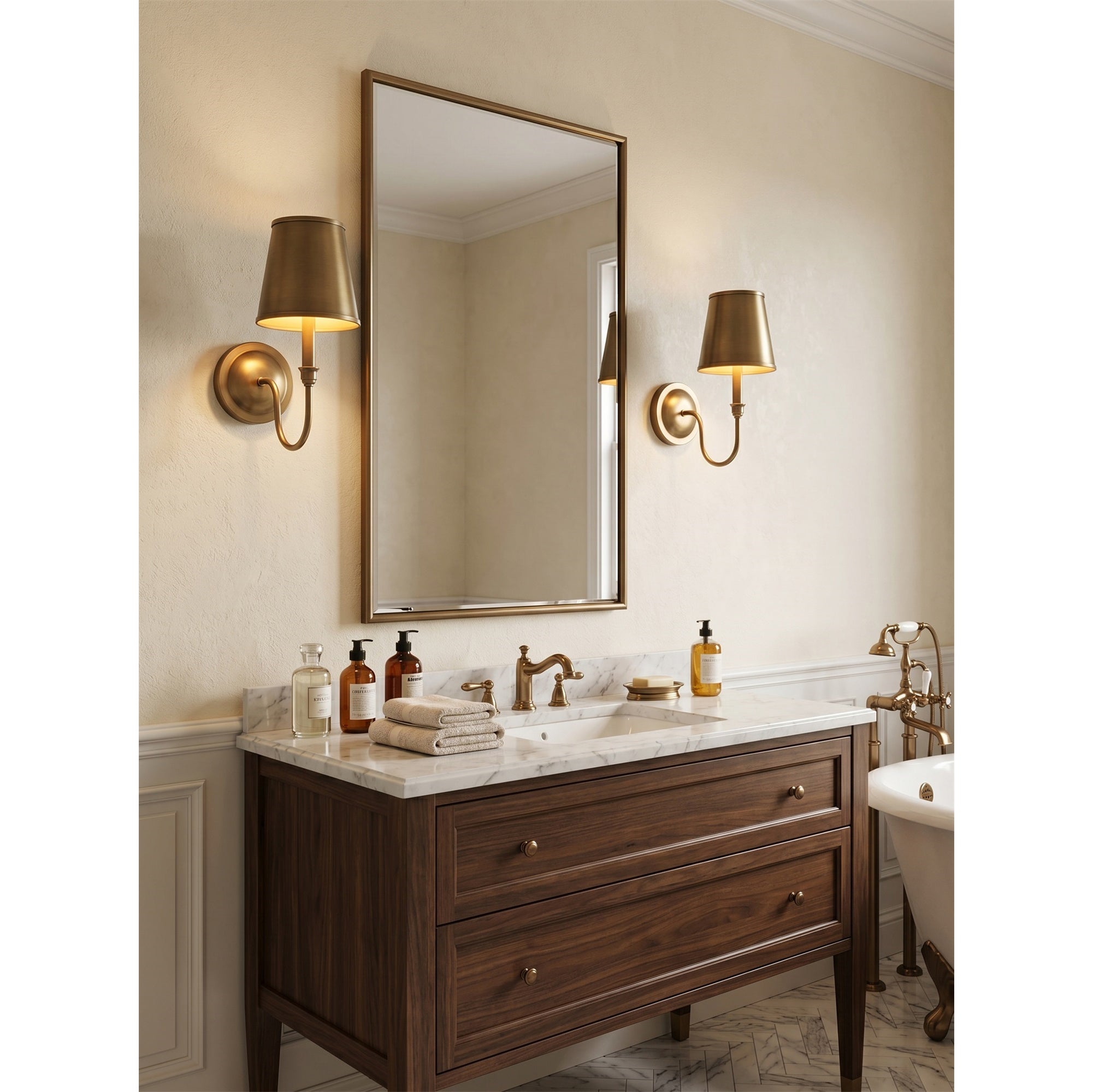 Antique Brass Tapered Shade Wall Sconce