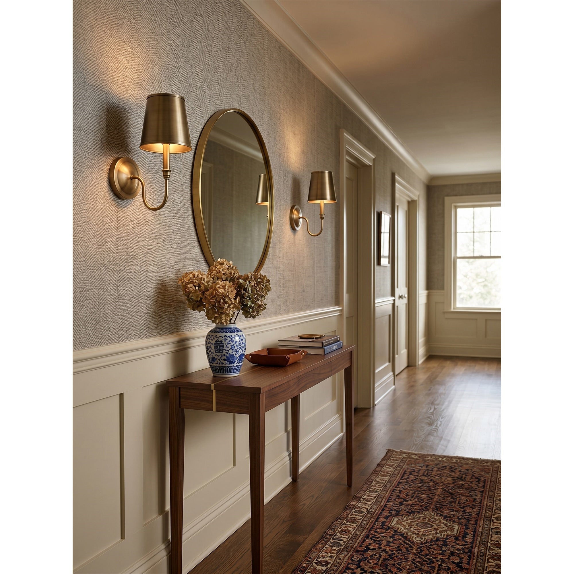 Antique Brass Tapered Shade Wall Sconce