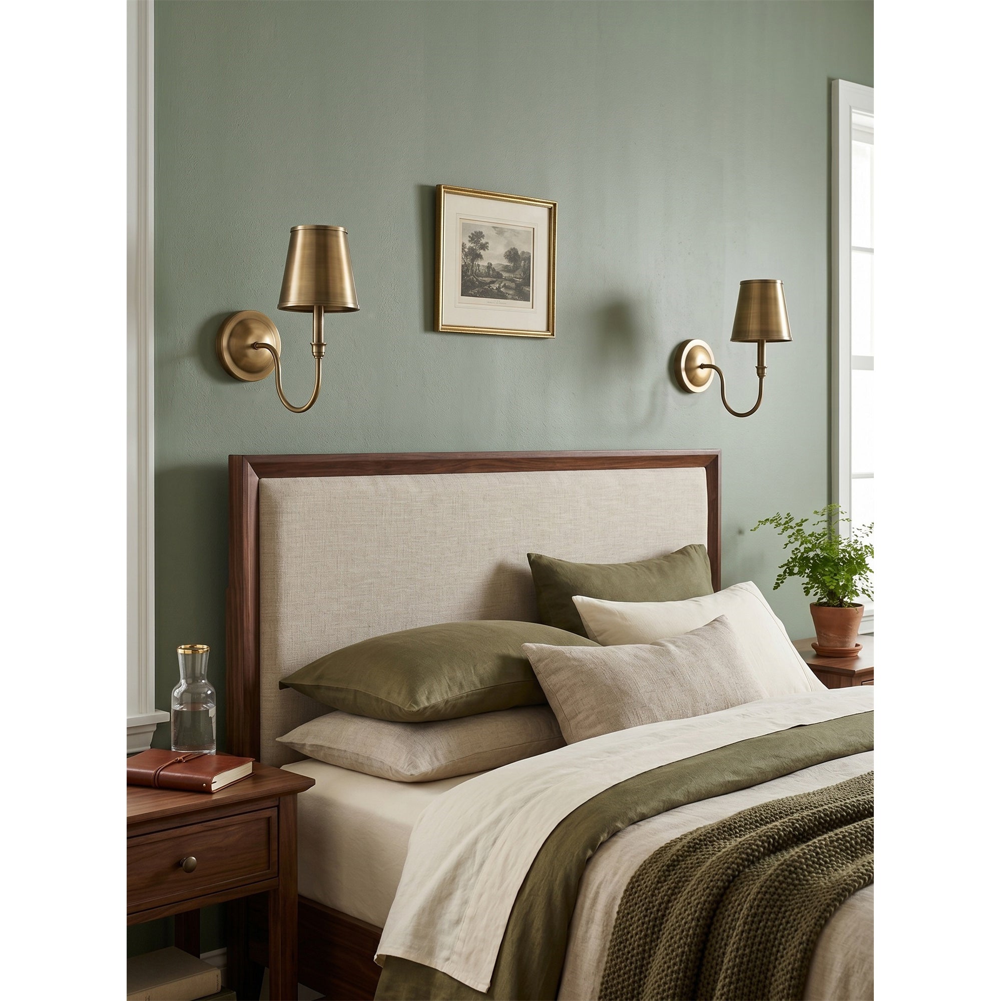 Antique Brass Tapered Shade Wall Sconce