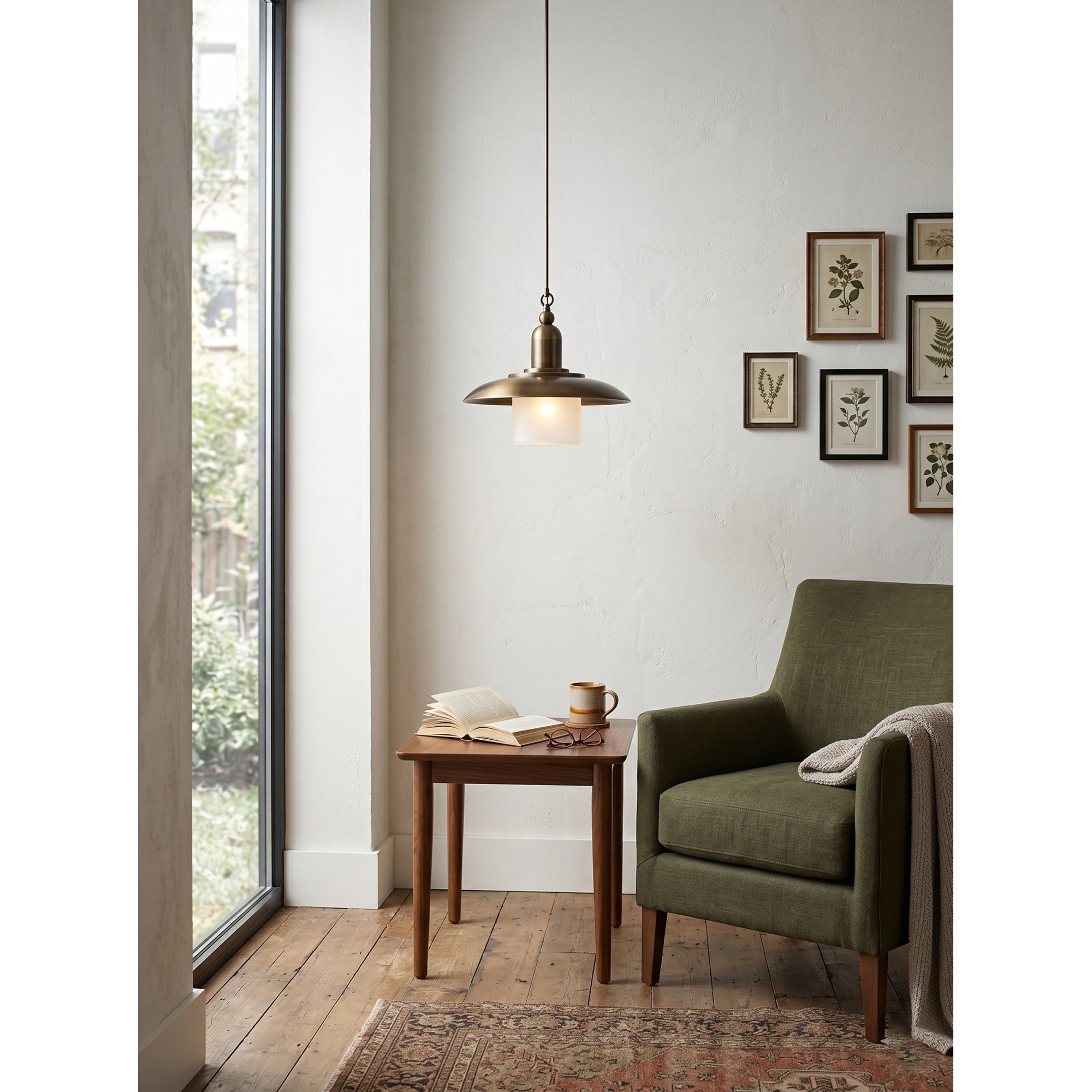 Aged Brass Frosted Glass Dome Pendant