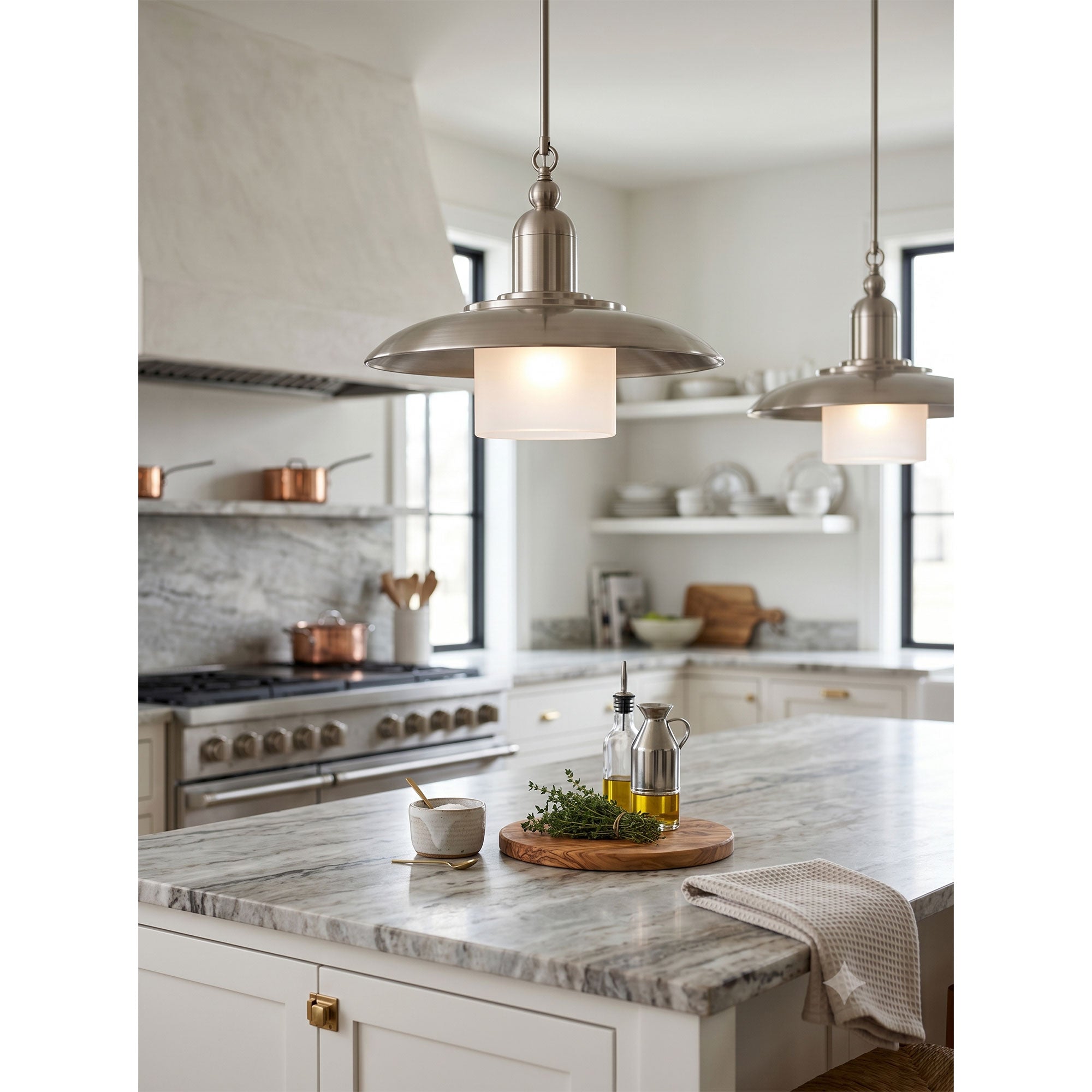 Aged Brass Frosted Glass Dome Pendant