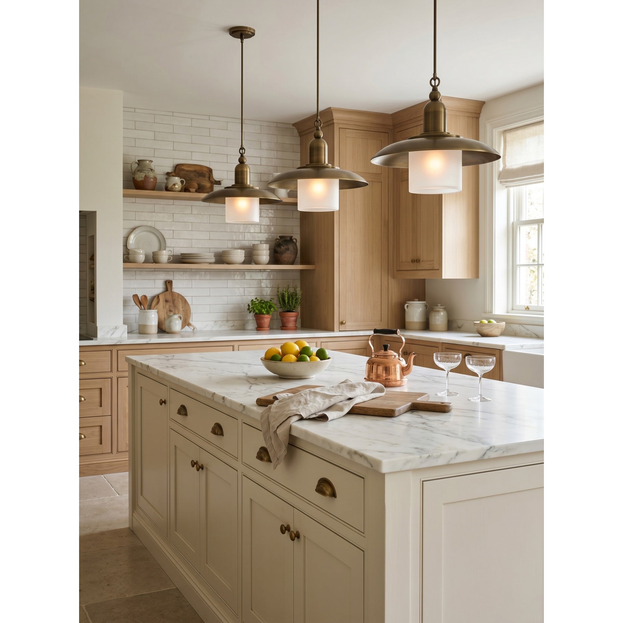 Aged Brass Frosted Glass Dome Pendant
