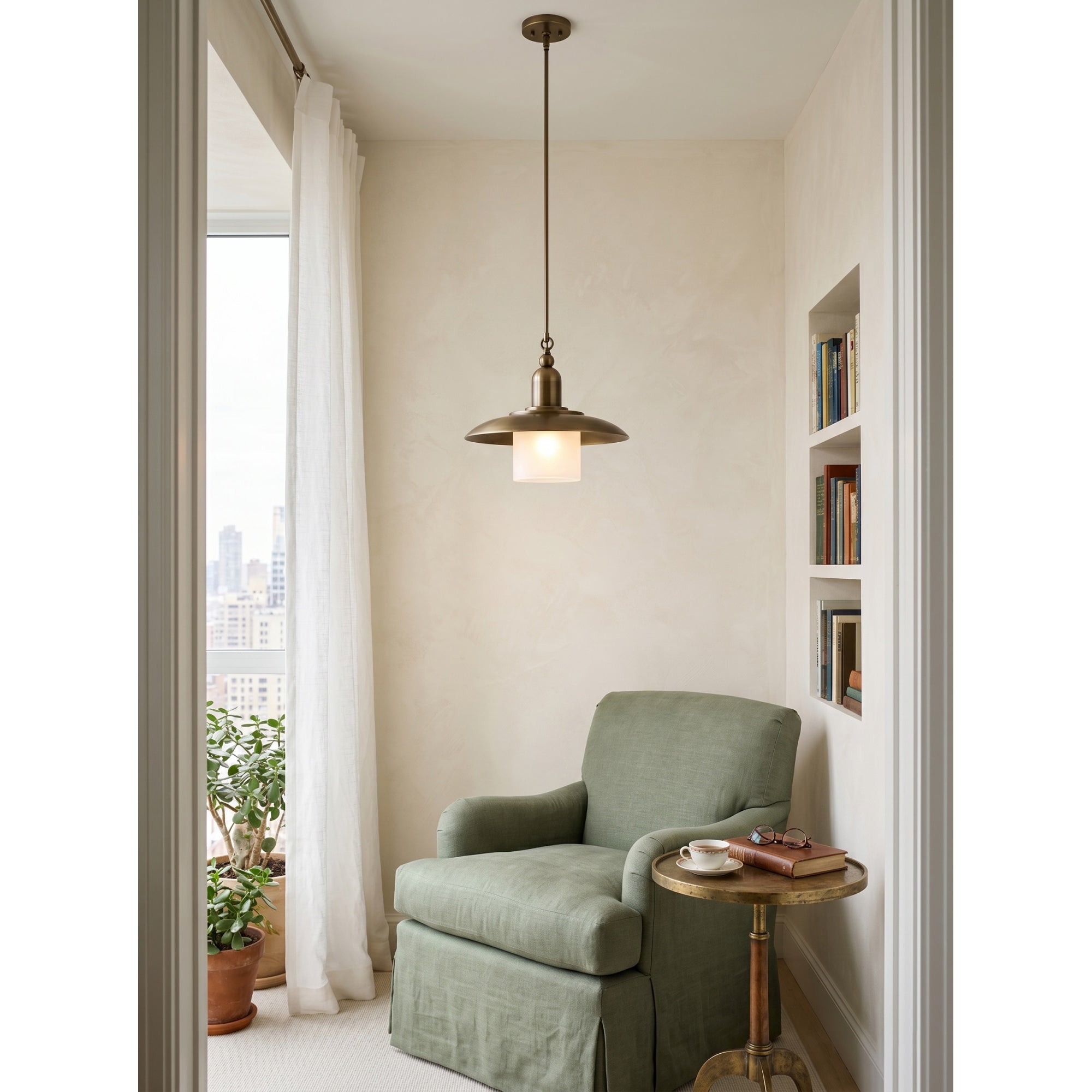 Aged Brass Frosted Glass Dome Pendant