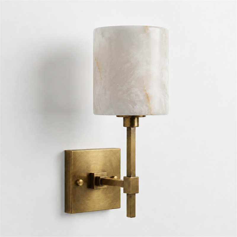 Brass Frame Alabaster Shade Wall Sconce