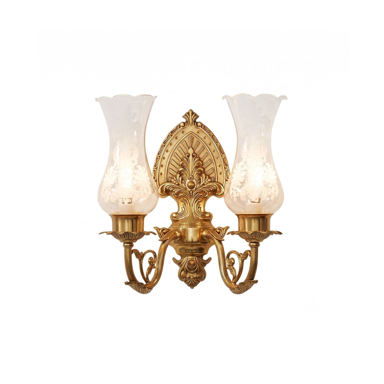 Acanthus Brass Hurricane Glass Sconce