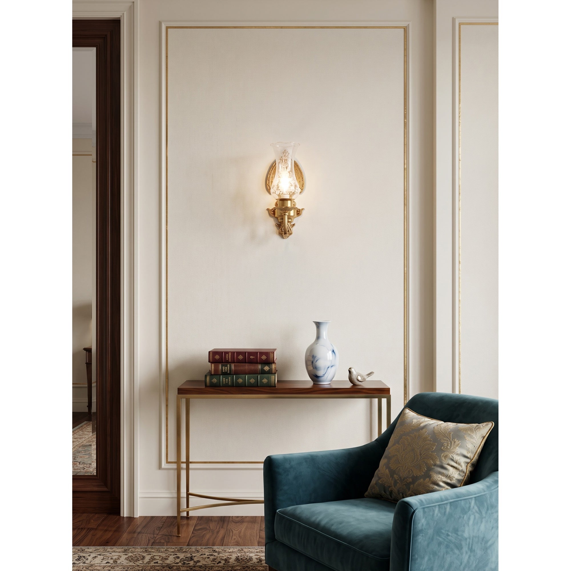 Acanthus Brass Hurricane Glass Sconce