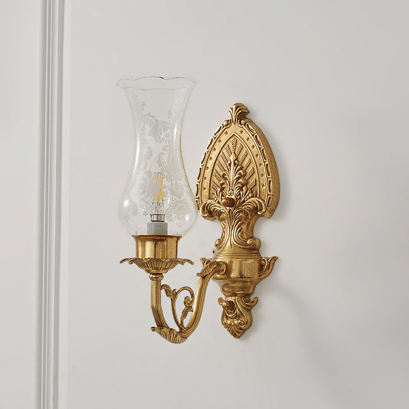 Acanthus Brass Hurricane Glass Sconce