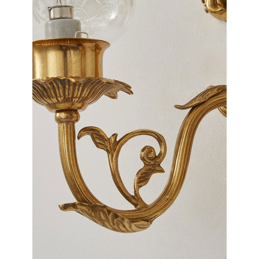 Acanthus Brass Hurricane Glass Sconce