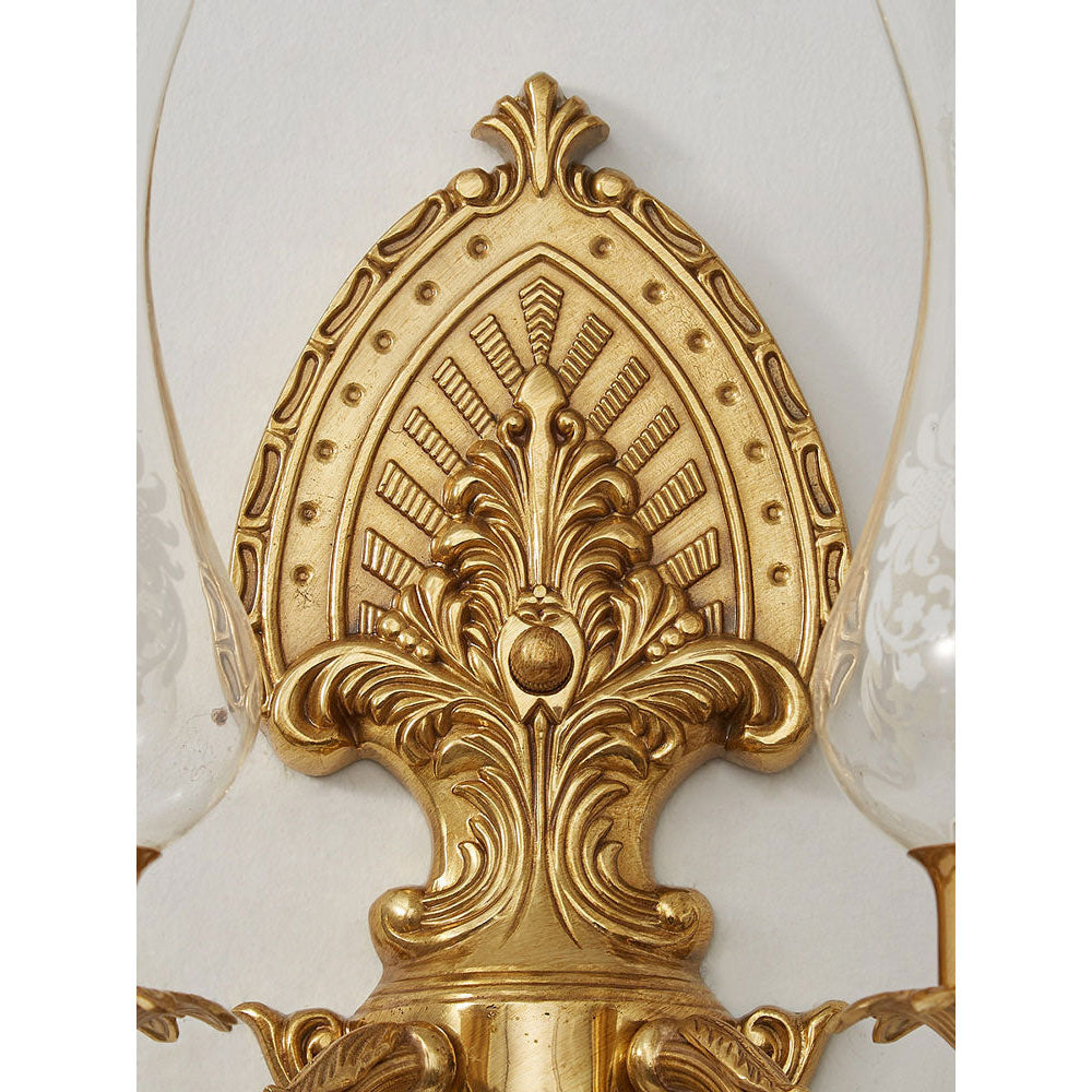 Acanthus Brass Hurricane Glass Sconce