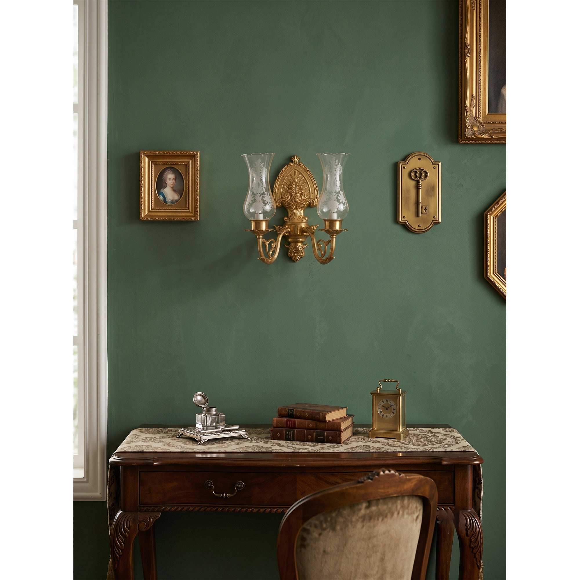 Acanthus Brass Hurricane Glass Sconce