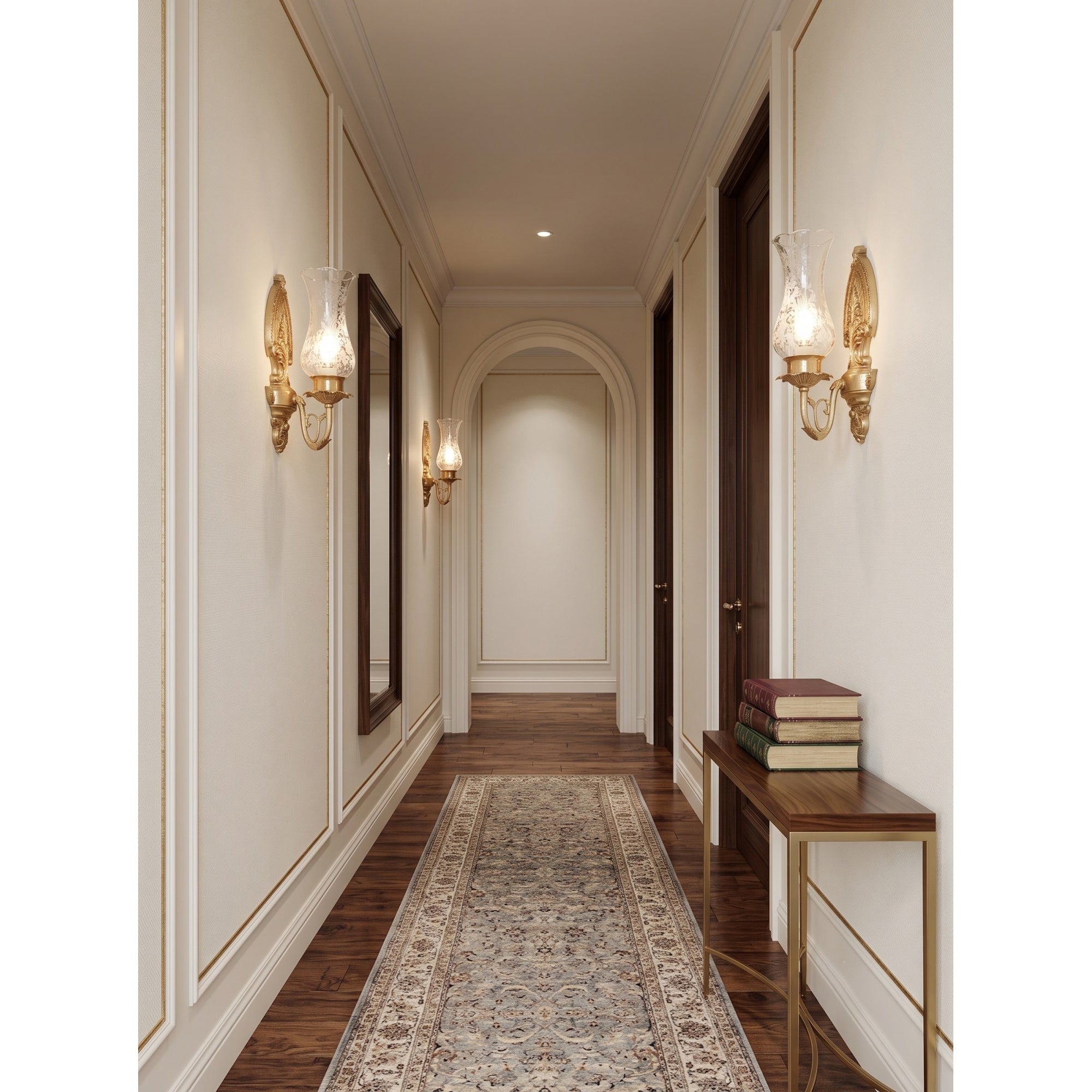 Acanthus Brass Hurricane Glass Sconce