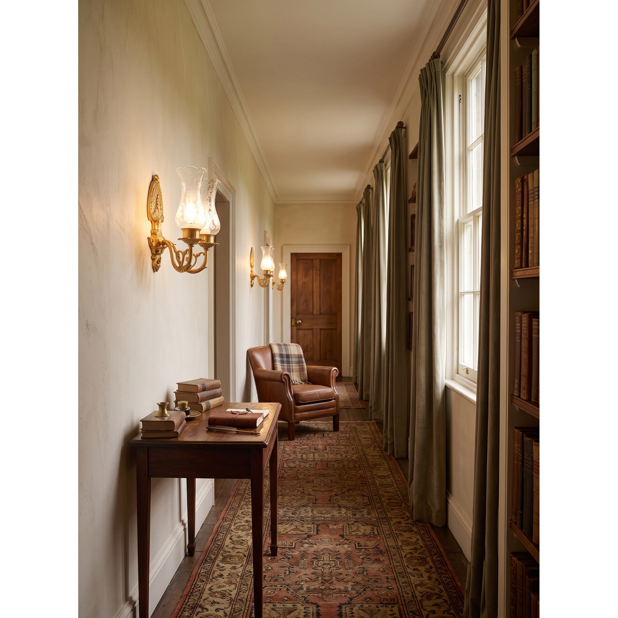 Acanthus Brass Hurricane Glass Sconce