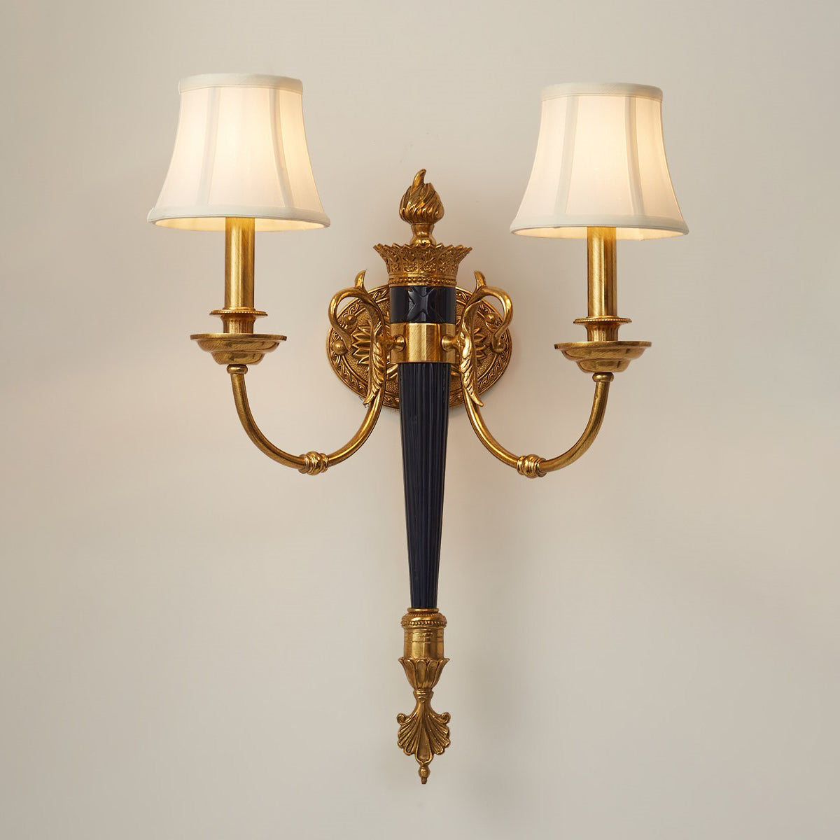Fluted Black & Brass Double Wall Sconce