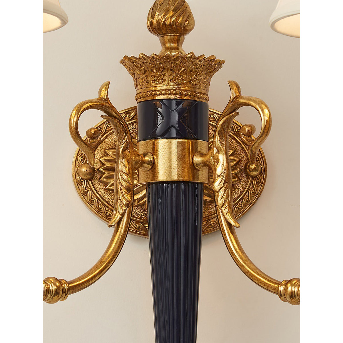 Fluted Black & Brass Double Wall Sconce