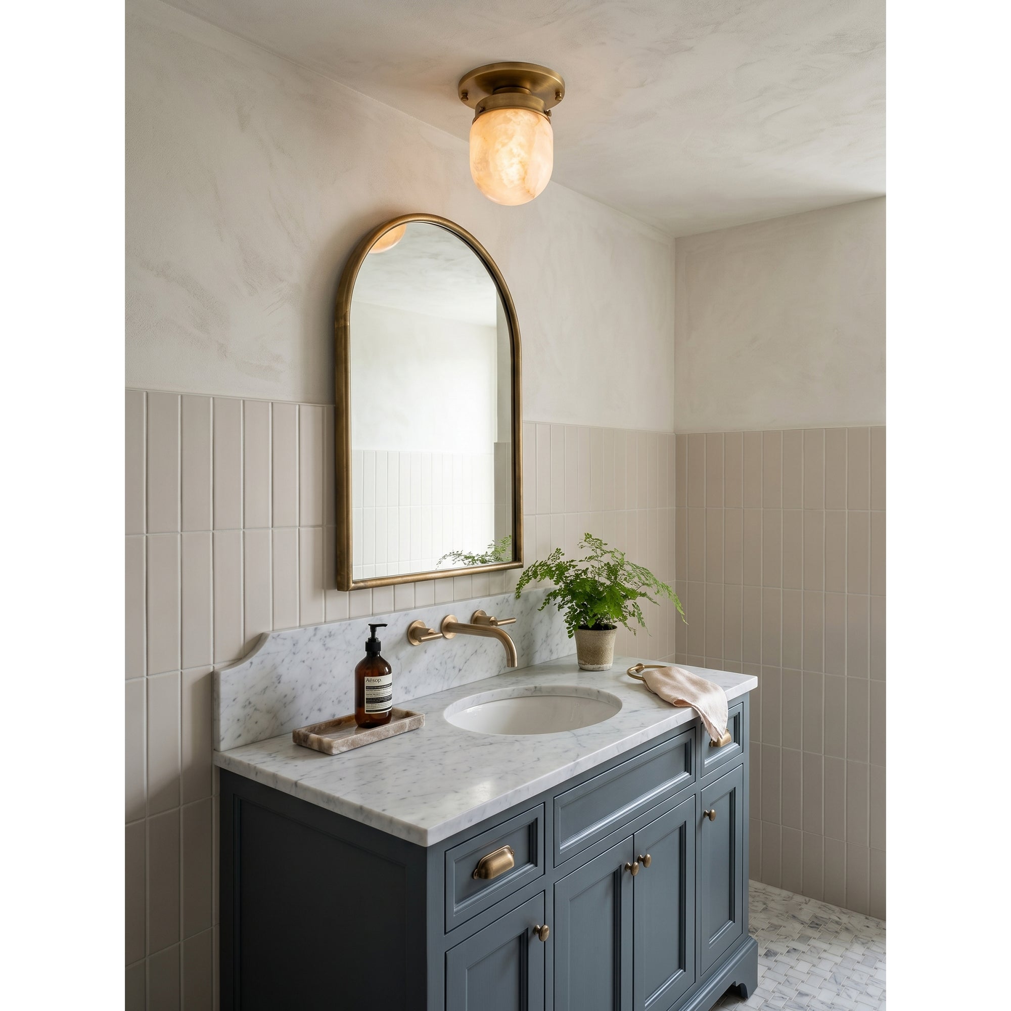 Petite Alabaster & Brass Flush Mount