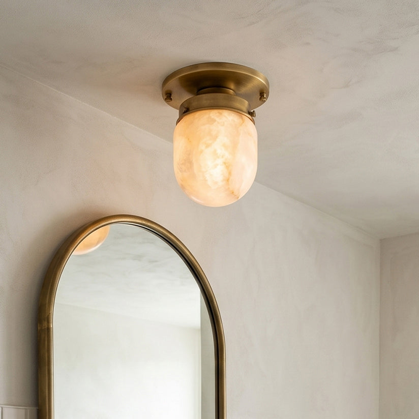 Petite Alabaster & Brass Flush Mount