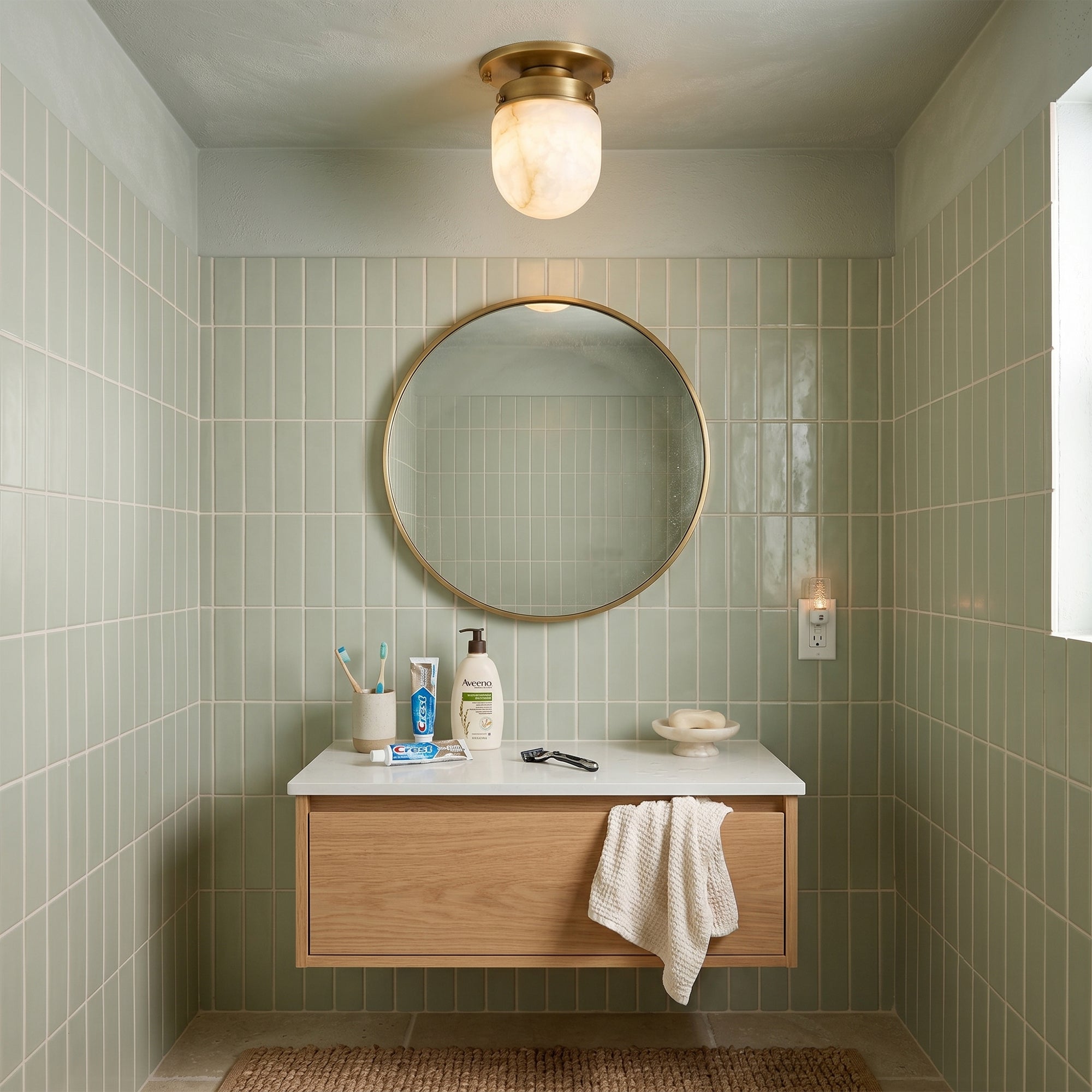 Petite Alabaster & Brass Flush Mount